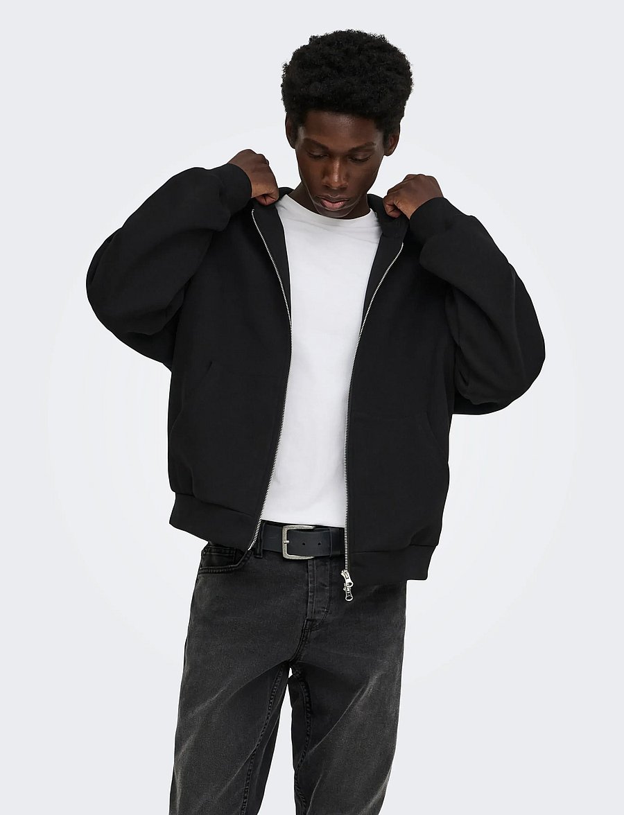 ONLY & SONS - ONSGOYLE BOXY LS SCUBA ZIP HOODIE SWEAT - hættetrøjer - black - 0