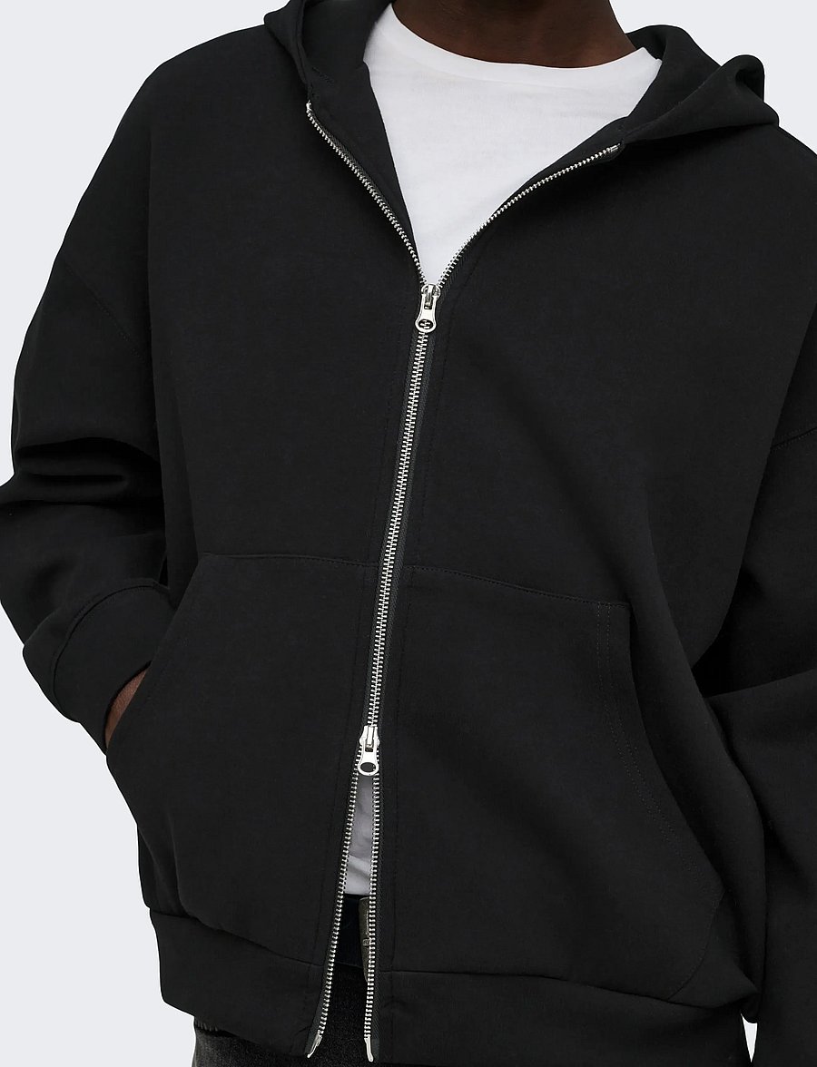 ONLY & SONS - ONSGOYLE BOXY LS SCUBA ZIP HOODIE SWEAT - hættetrøjer - black - 4