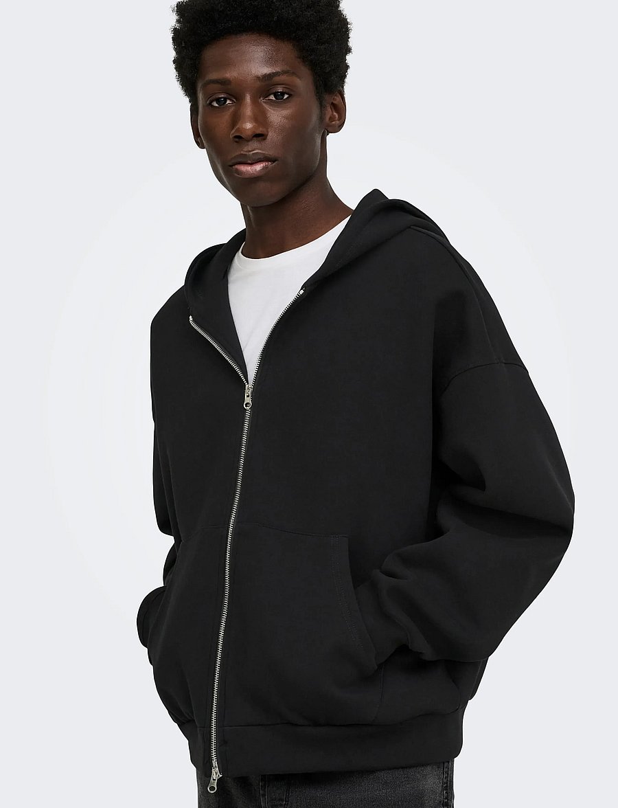 ONLY & SONS - ONSGOYLE BOXY LS SCUBA ZIP HOODIE SWEAT - hættetrøjer - black - 5