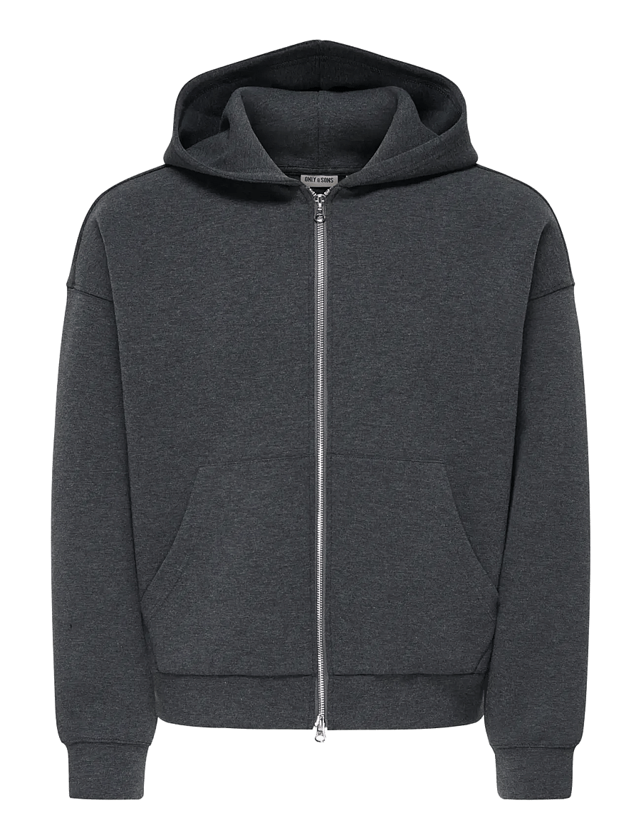 ONLY & SONS - ONSGOYLE BOXY LS SCUBA ZIP HOODIE SWEAT - kapuzenpullover - dark grey melange - 0