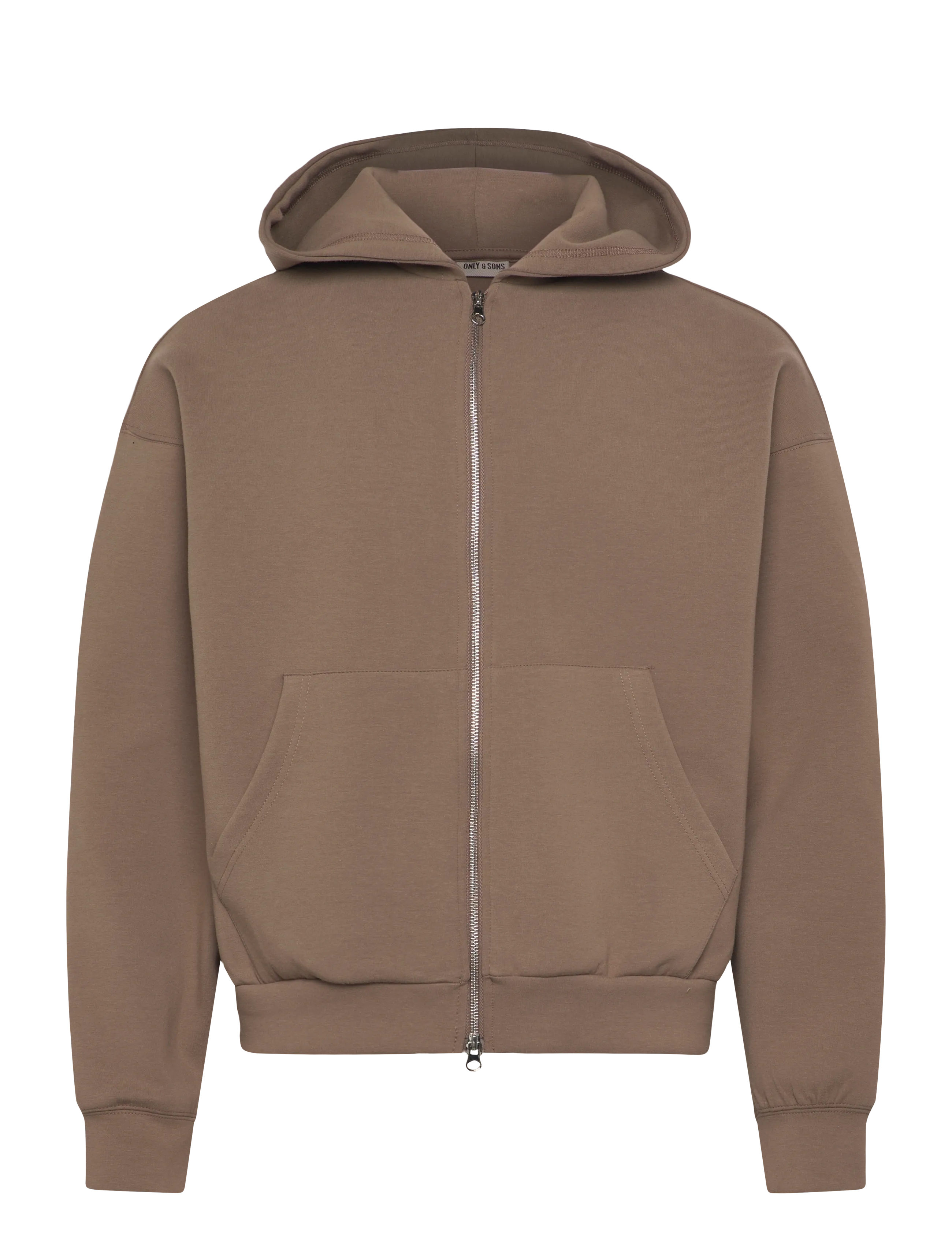 ONLY & SONS ONSGOYLE BOXY LS SCUBA ZIP HOODIE SWEAT - ONLY & SONS - WALNUT / brown