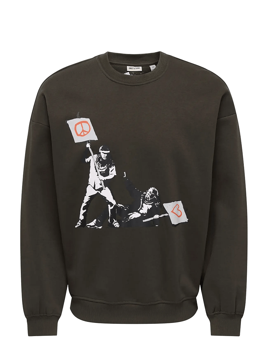ONLY & SONS - ONSBANKSY VTG CREW NECK VD - collections - mulch - 1
