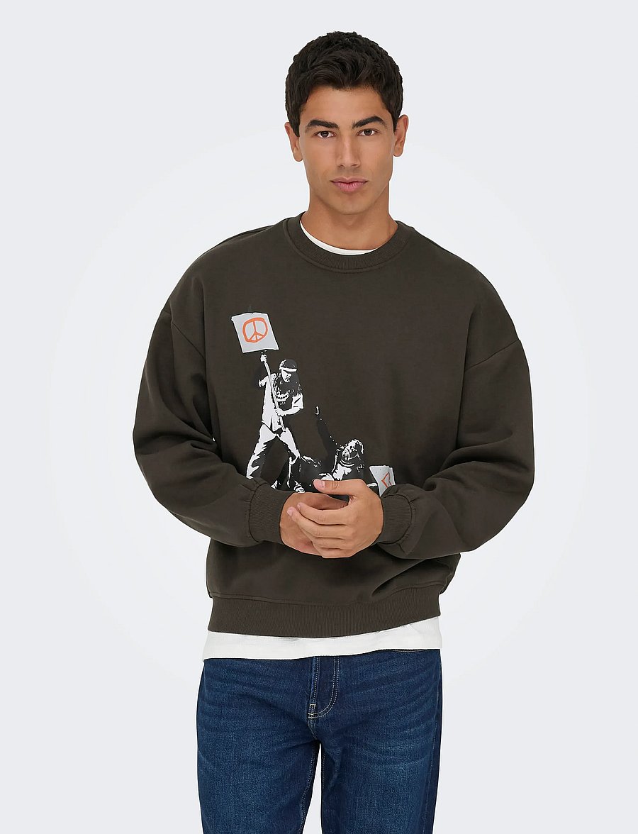 ONLY & SONS - ONSBANKSY VTG CREW NECK VD - collections - mulch - 0