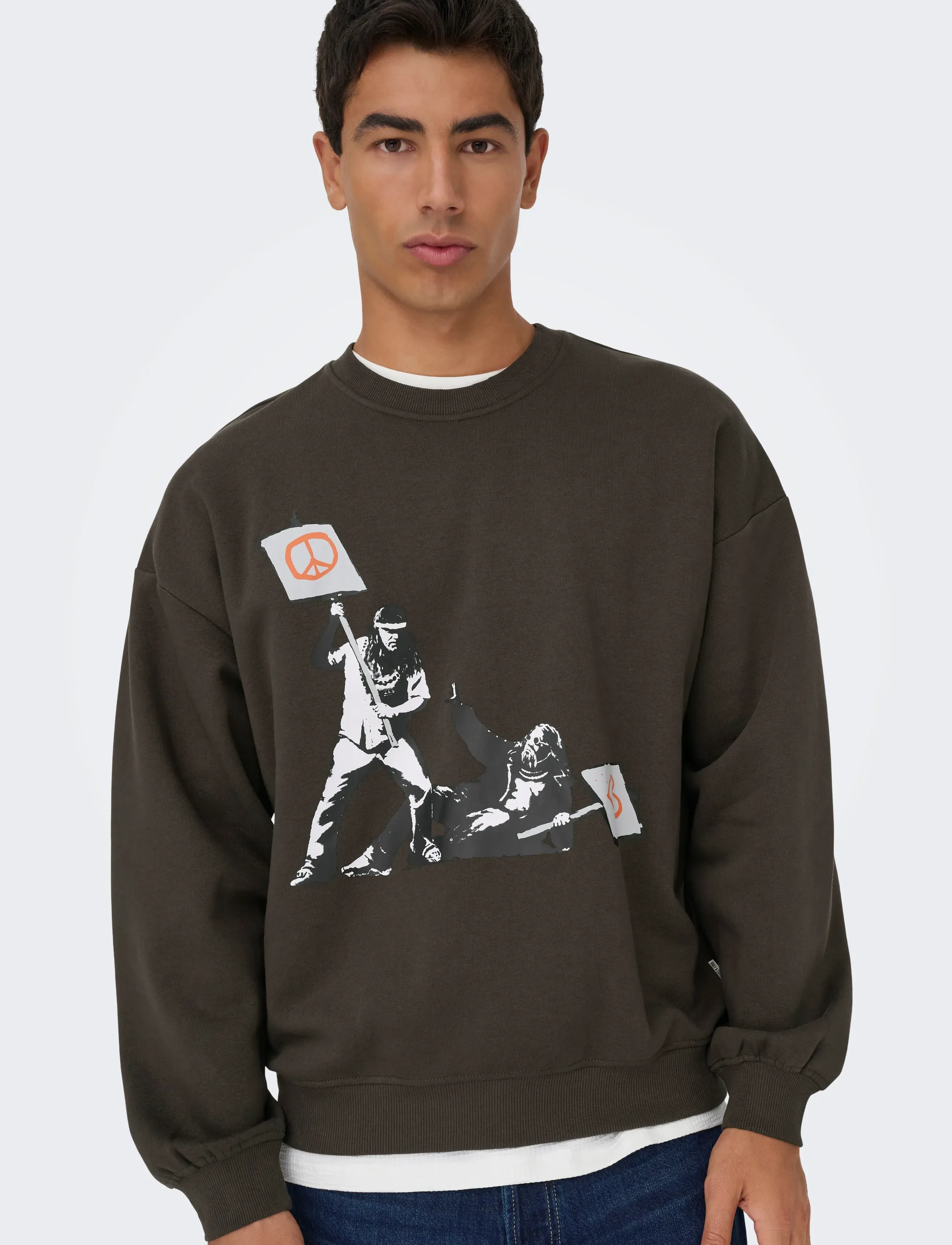 ONLY & SONS - ONSBANKSY VTG CREW NECK VD - kollektioner - mulch - 4