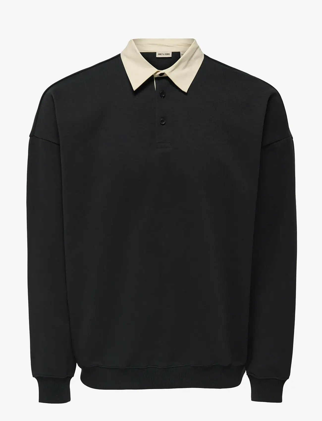 ONLY & SONS - ONSJEFFREY VTG LS RUGBY SOLID POLO - långärmade pikéer - jet black - 0