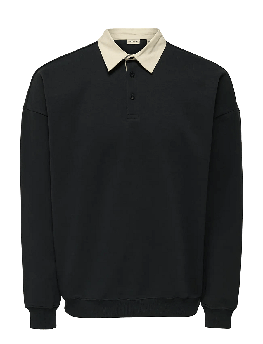 ONLY & SONS - ONSJEFFREY VTG LS RUGBY SOLID POLO - långärmade pikéer - jet black - 1