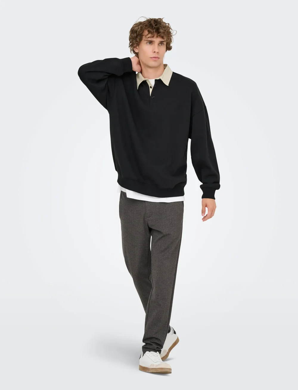 ONLY & SONS - ONSJEFFREY VTG LS RUGBY SOLID POLO - pitkähihaiset - jet black - 4