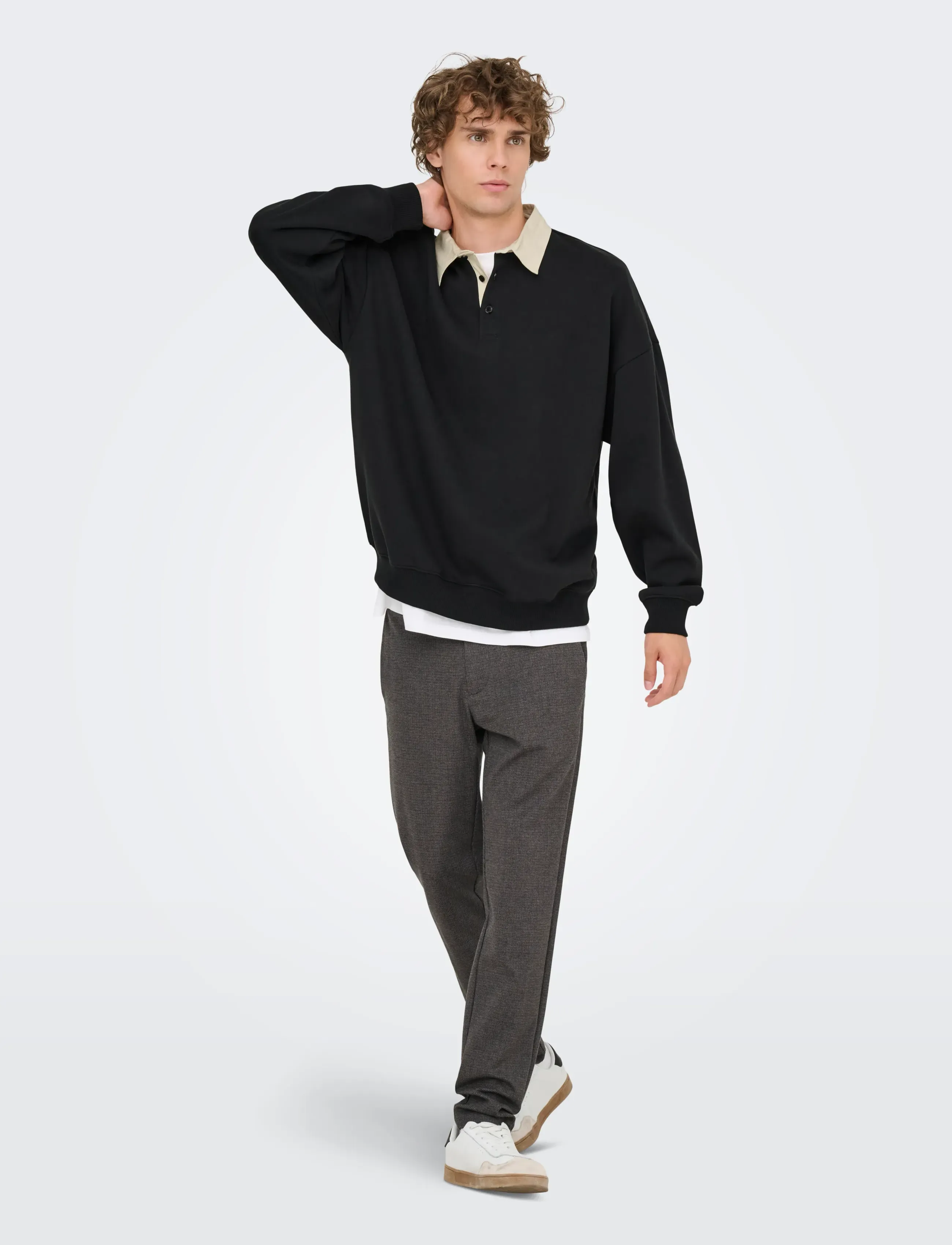 ONLY & SONS - ONSJEFFREY VTG LS RUGBY SOLID POLO - long-sleeved polos - jet black - 4