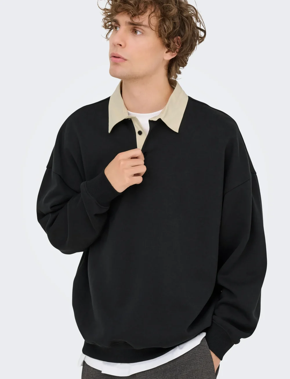 ONLY & SONS - ONSJEFFREY VTG LS RUGBY SOLID POLO - pitkähihaiset - jet black - 5