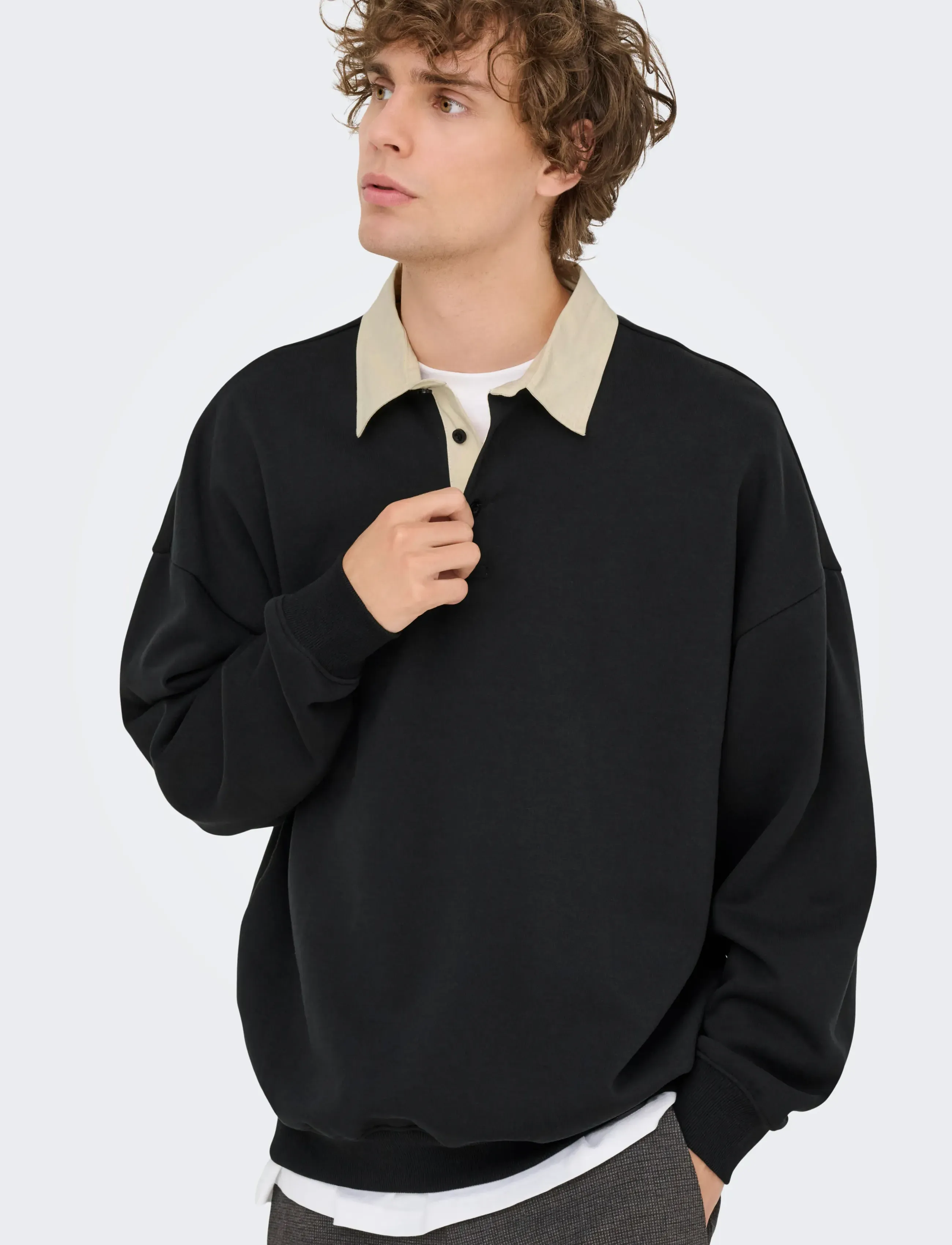 ONLY & SONS - ONSJEFFREY VTG LS RUGBY SOLID POLO - long-sleeved polos - jet black - 5