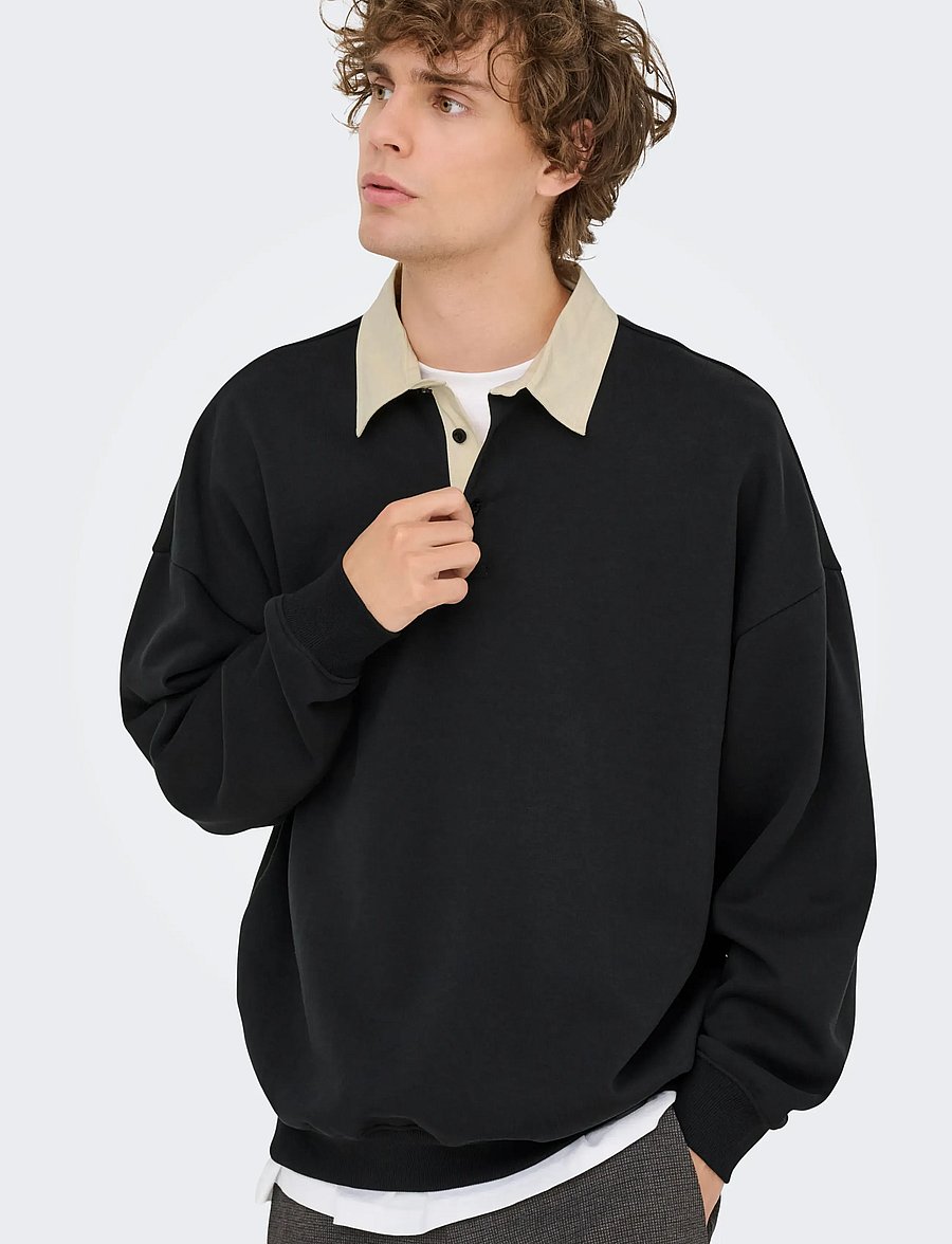 ONLY & SONS - ONSJEFFREY VTG LS RUGBY SOLID POLO - långärmade pikéer - jet black - 5
