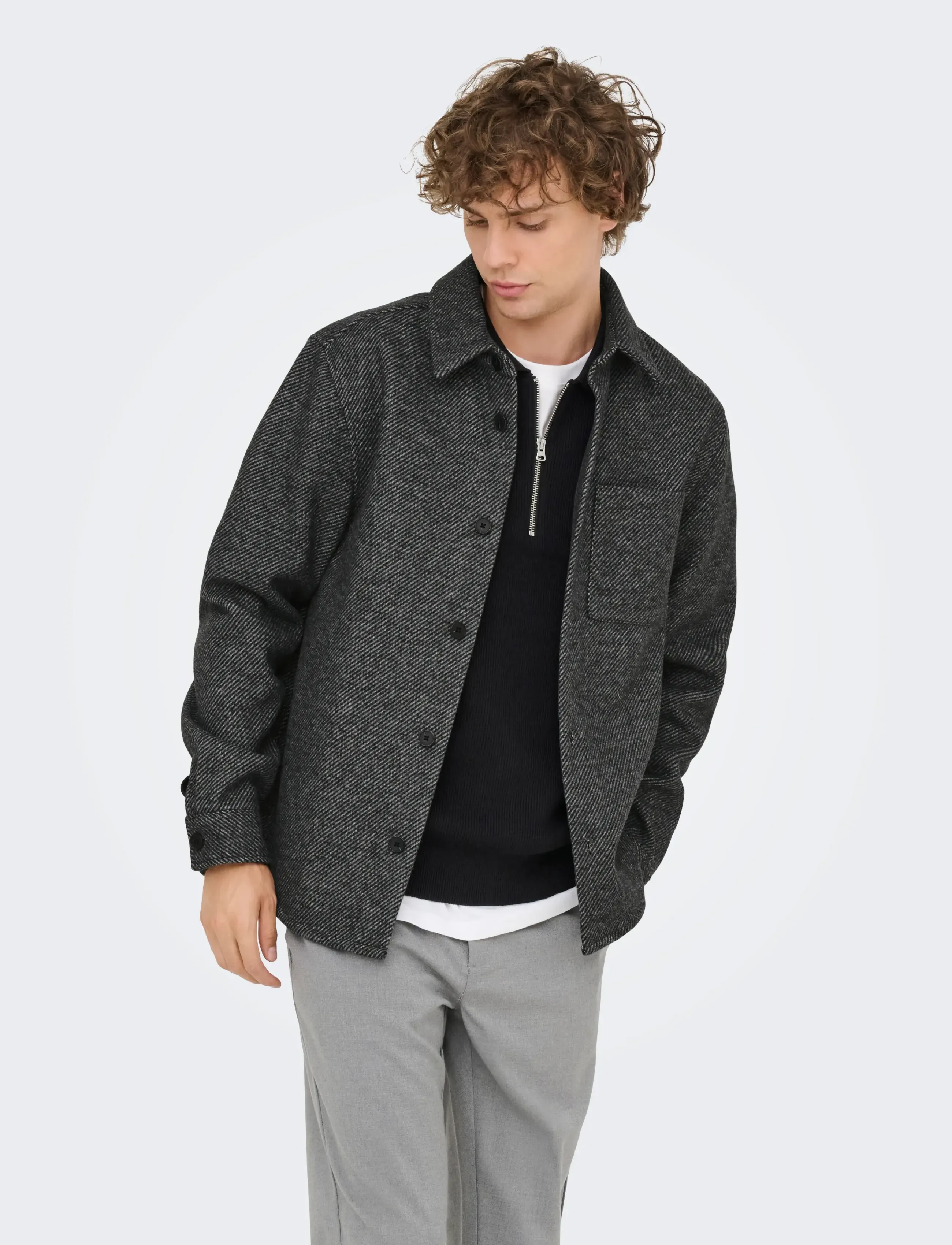 ONLY & SONS Onsmicah Twill Overshirt Frml, XS, Grey, Overdele > Overtrøjer, Herre