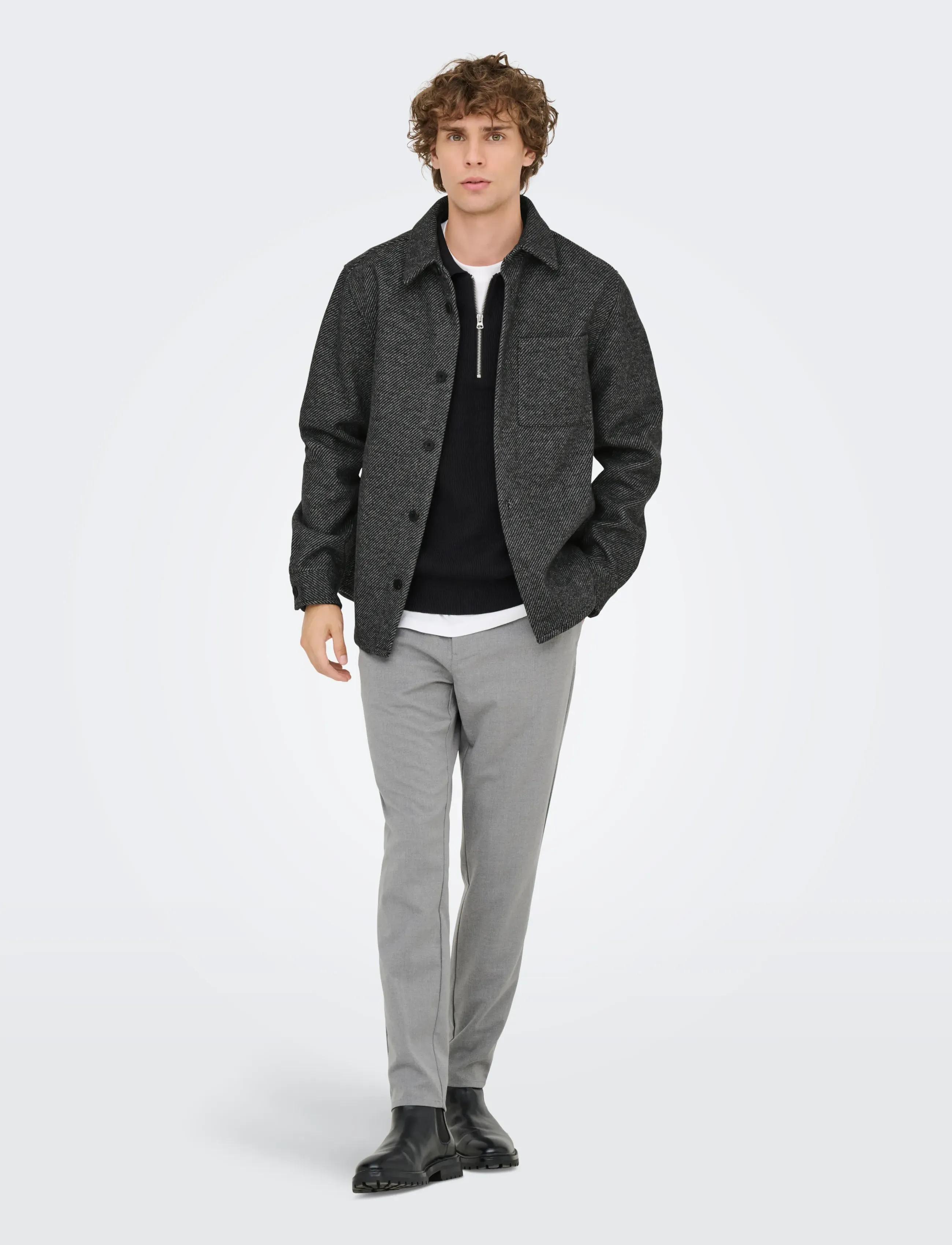 ONLY & SONS - ONSMICAH TWILL OVERSHIRT FRML - kollektionen - medium grey melange - 5