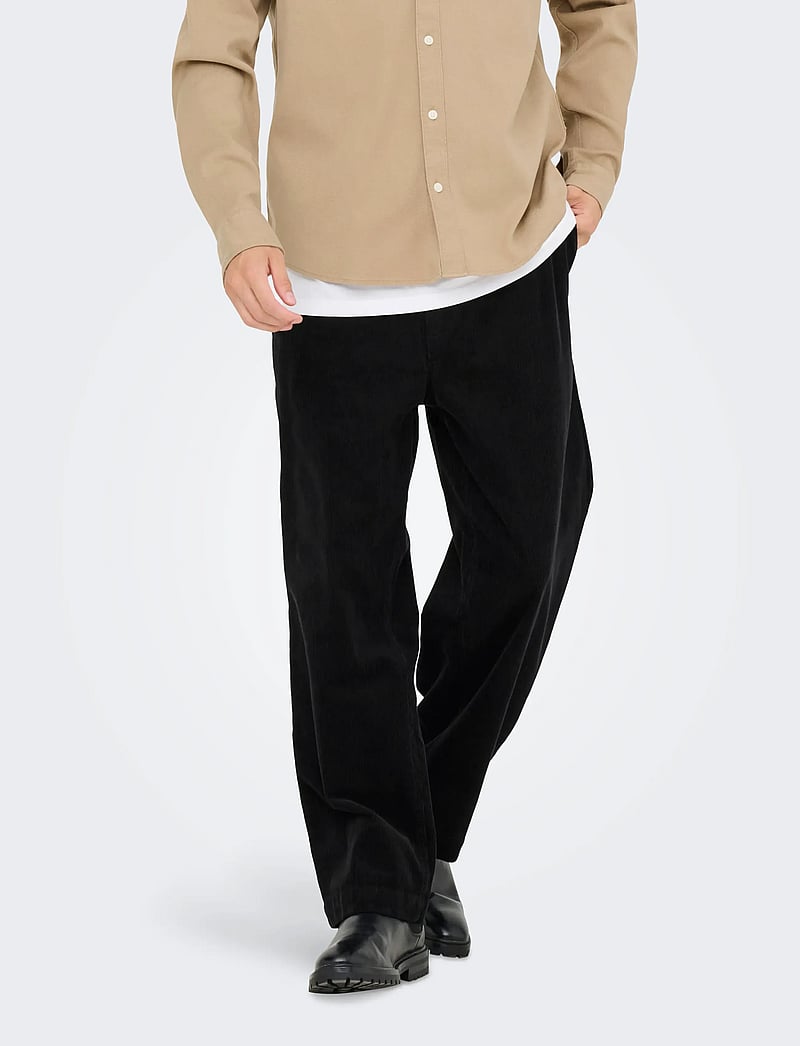 ONLY & SONS - ONSFADE LOOSE 0188 STRING CORD PANT - casual trousers - black - 0