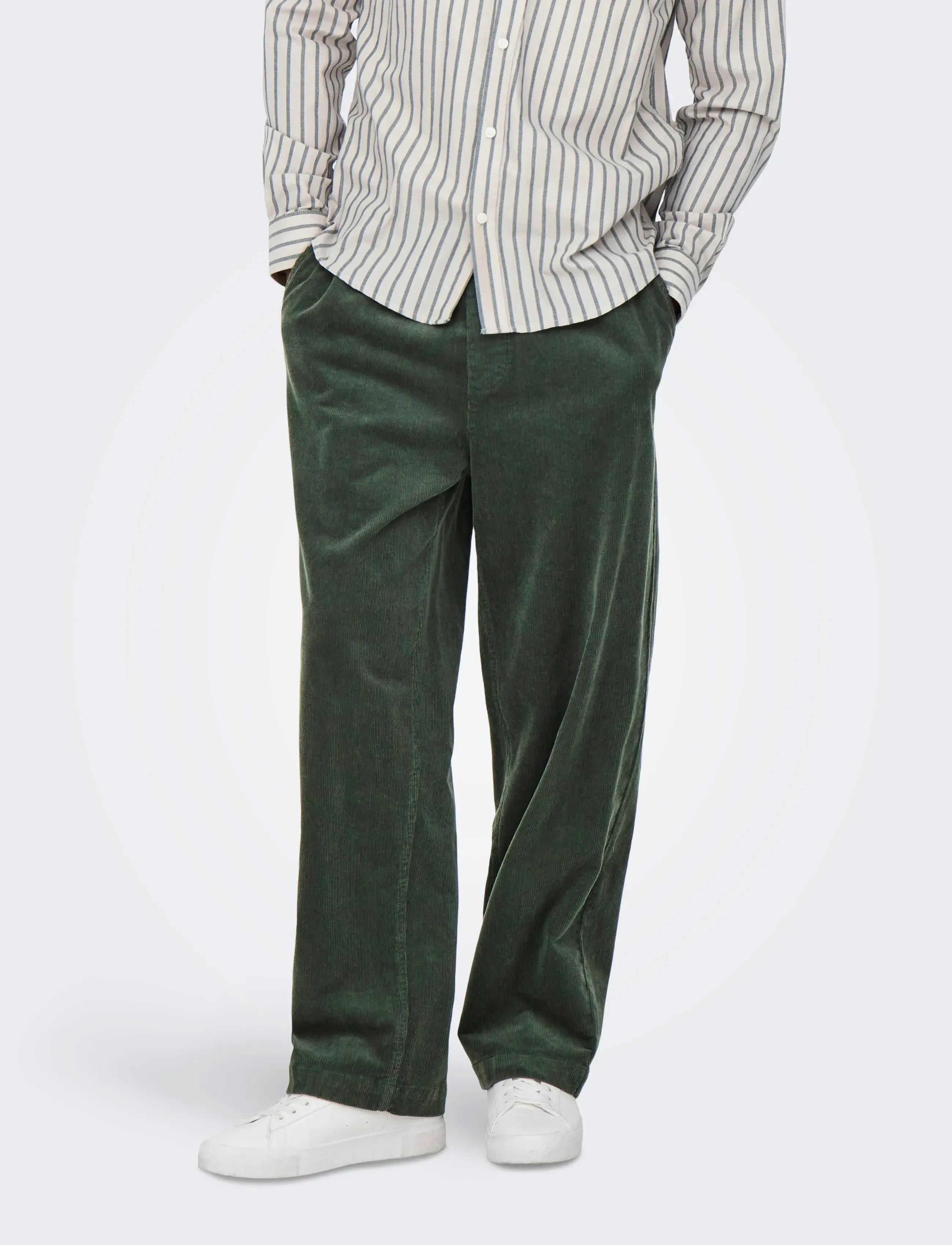 ONLY & SONS Onsfade Loose 0188 String Cord Pant, XS, Khaki green, Bukser > Afslappet, Herre