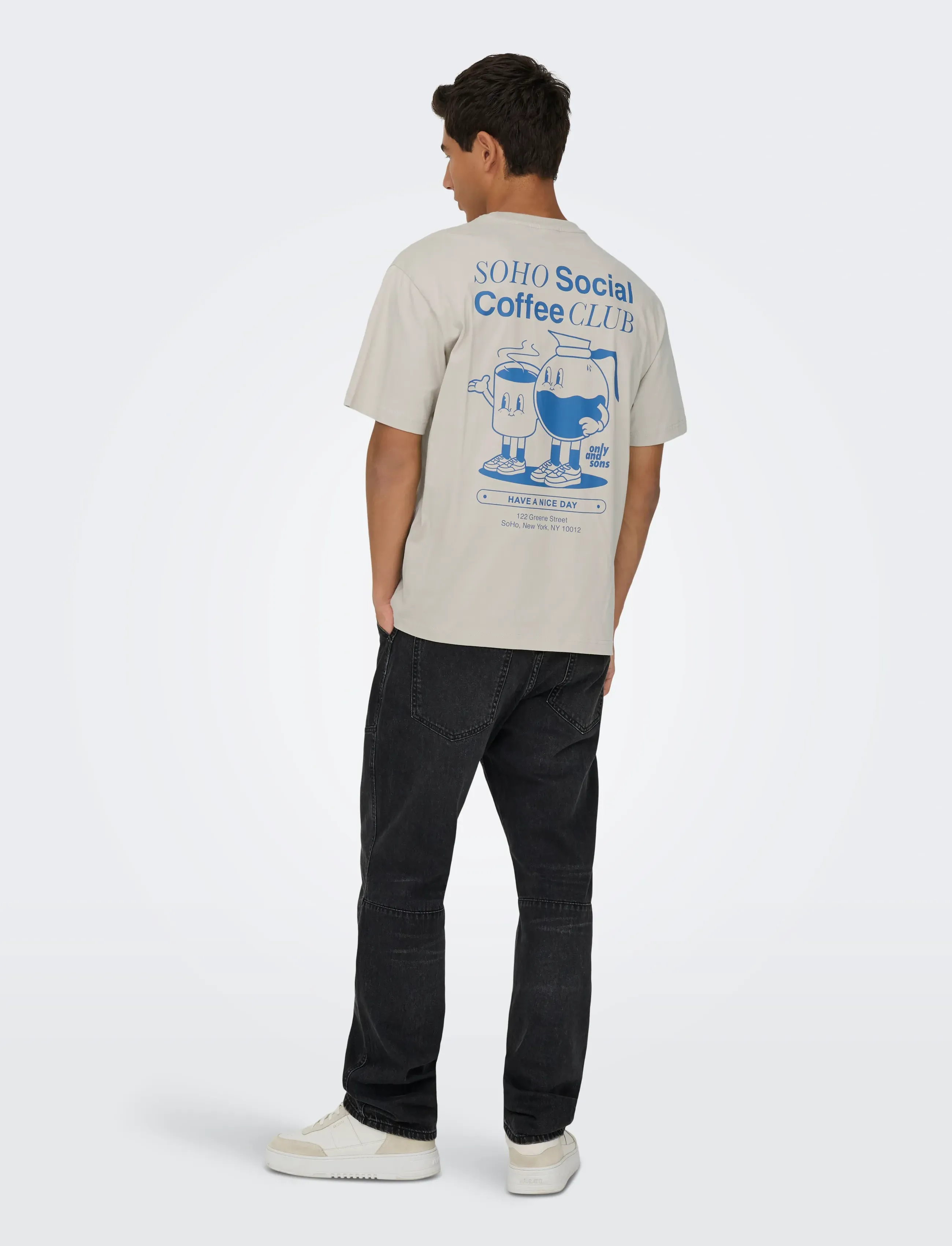 ONLY & SONS - ONSFRED COFFEE CLUB RLX SS TEE - short-sleeved t-shirts - silver lining - 3