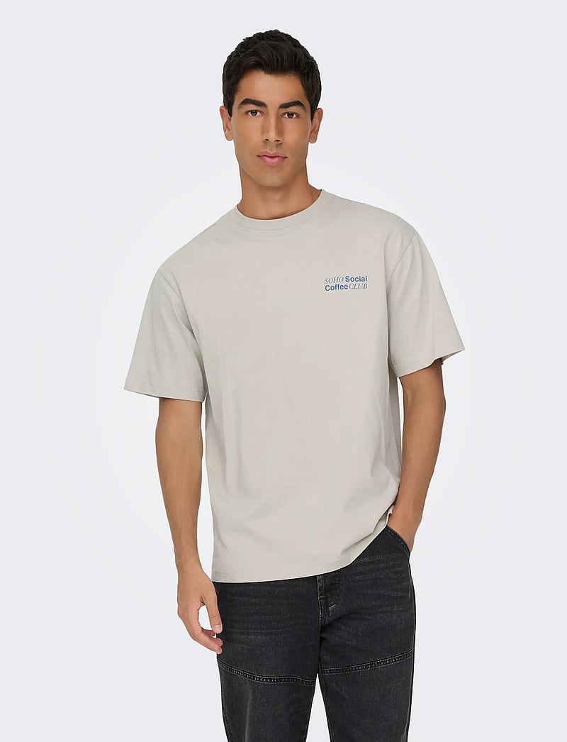 ONLY & SONS - ONSFRED COFFEE CLUB RLX SS TEE - silver lining - 4