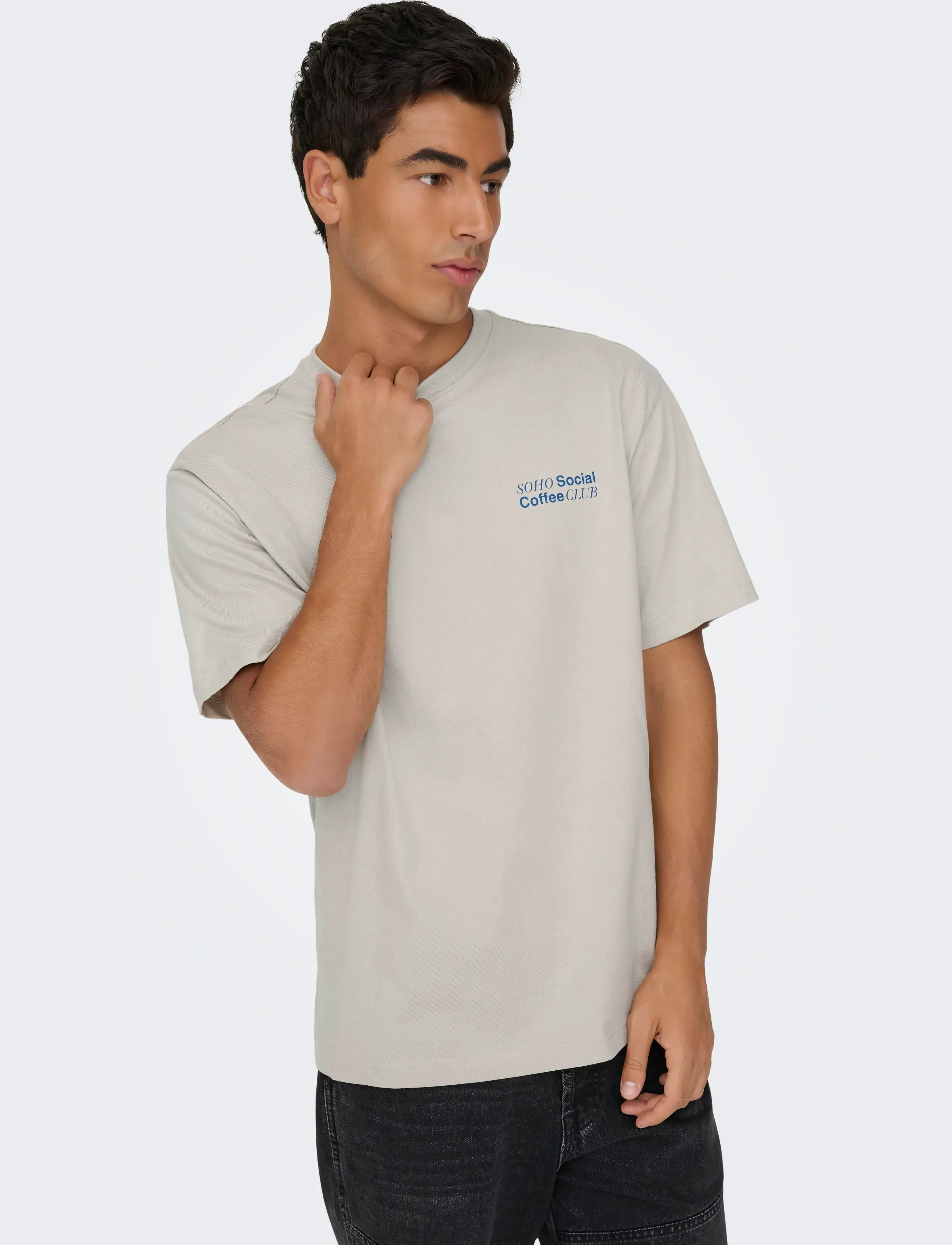 ONLY & SONS - ONSFRED COFFEE CLUB RLX SS TEE - short-sleeved t-shirts - silver lining - 5