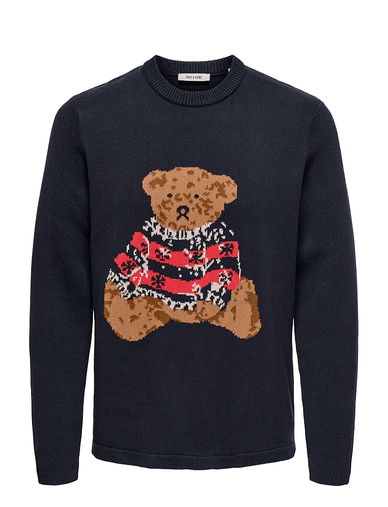 ONLY & SONS - ONSXMAS REG 5 TEDDY CREW KNIT CS - rund hals - dark navy - 0