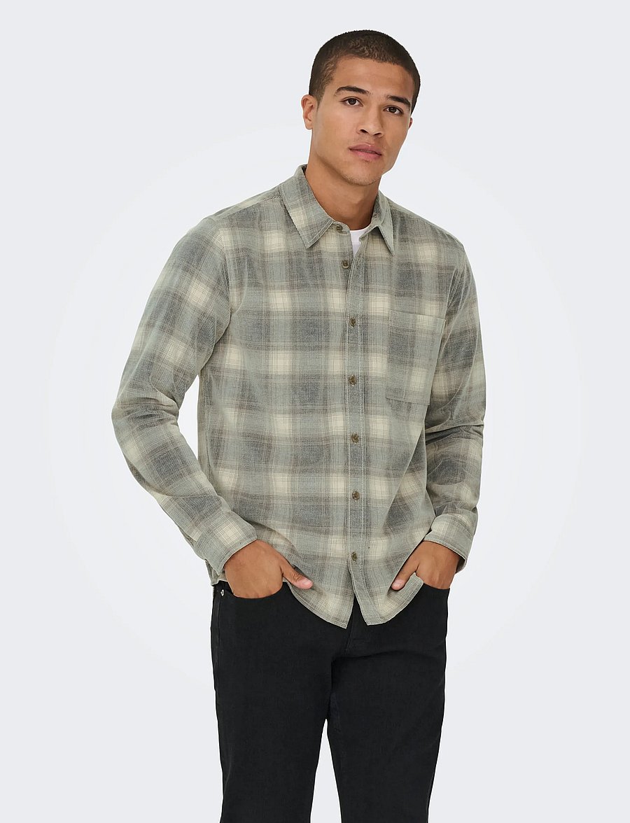 ONLY & SONS - ONSWILLIAM CORD LS SHIRT - ternede skjorter - blue nights - 0