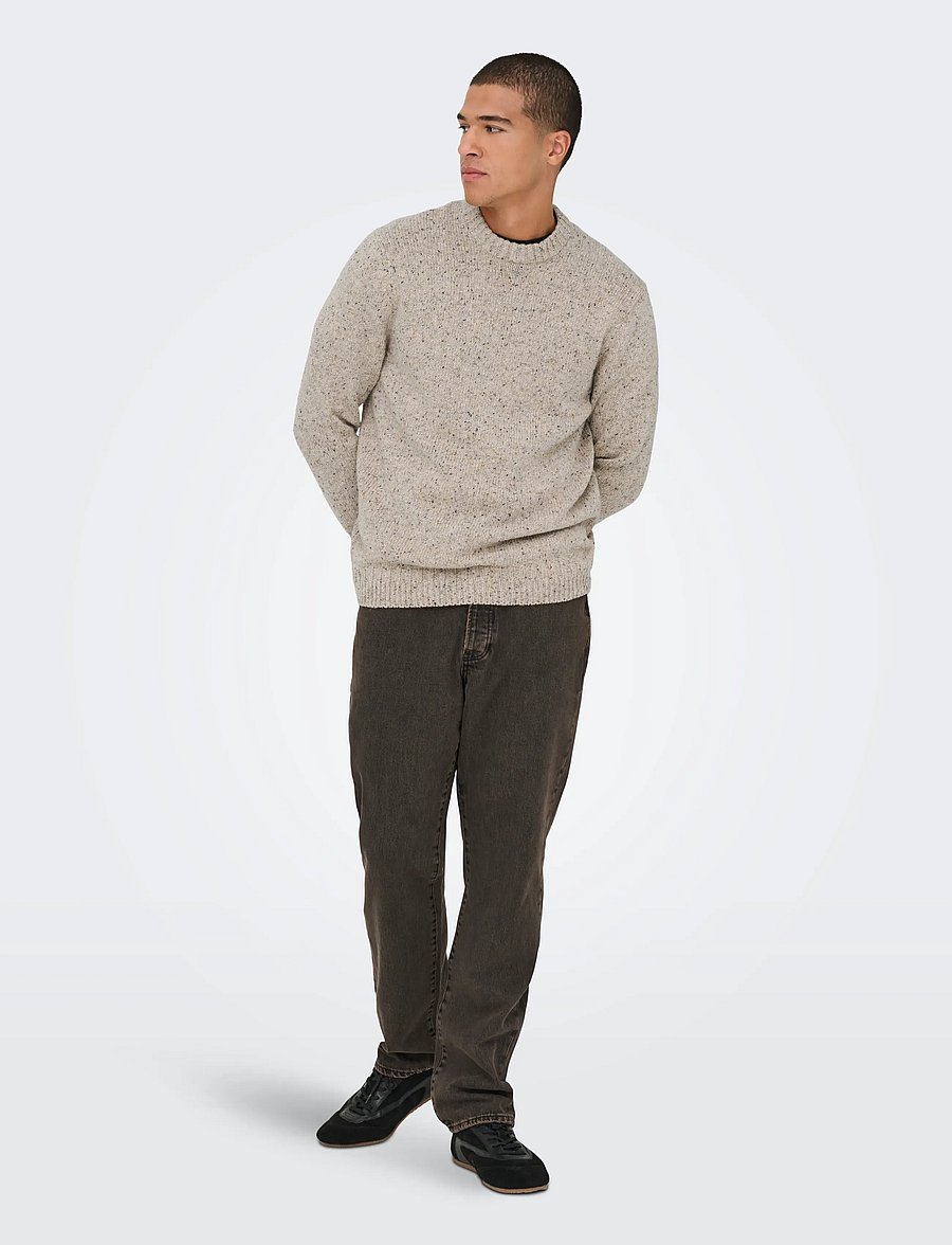ONLY & SONS - ONSBIRKY REG NAP CREW KNIT - rund hals - chinchilla - 0