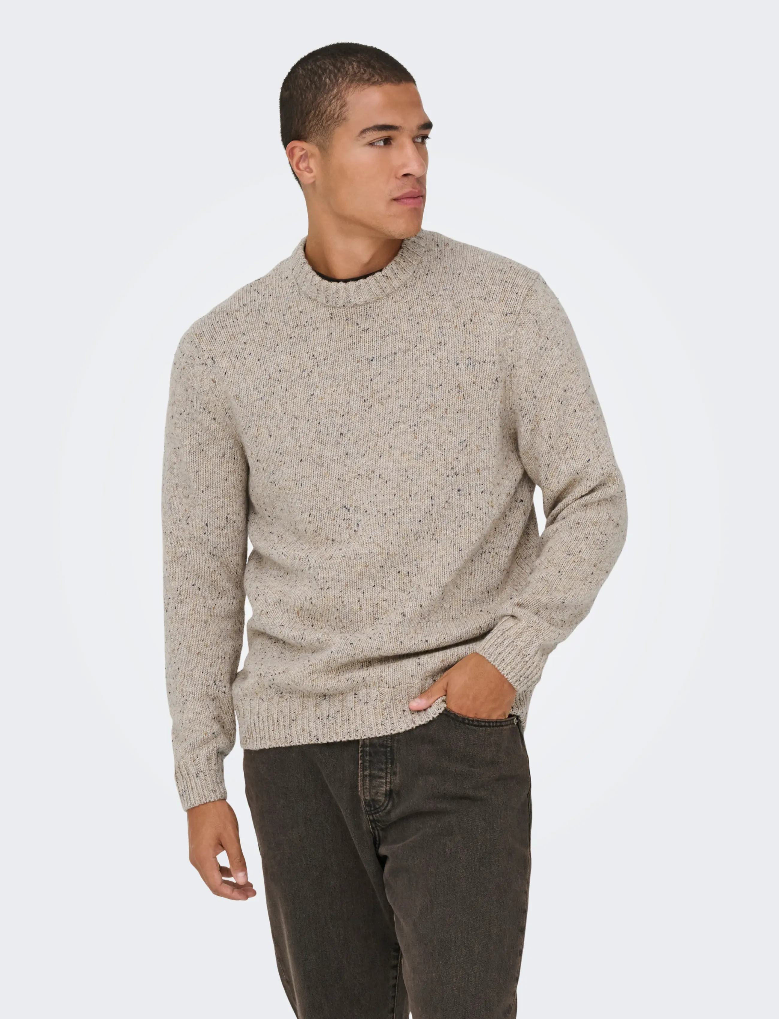 ONLY & SONS - ONSBIRKY REG NAP CREW KNIT - rund hals - chinchilla - 5