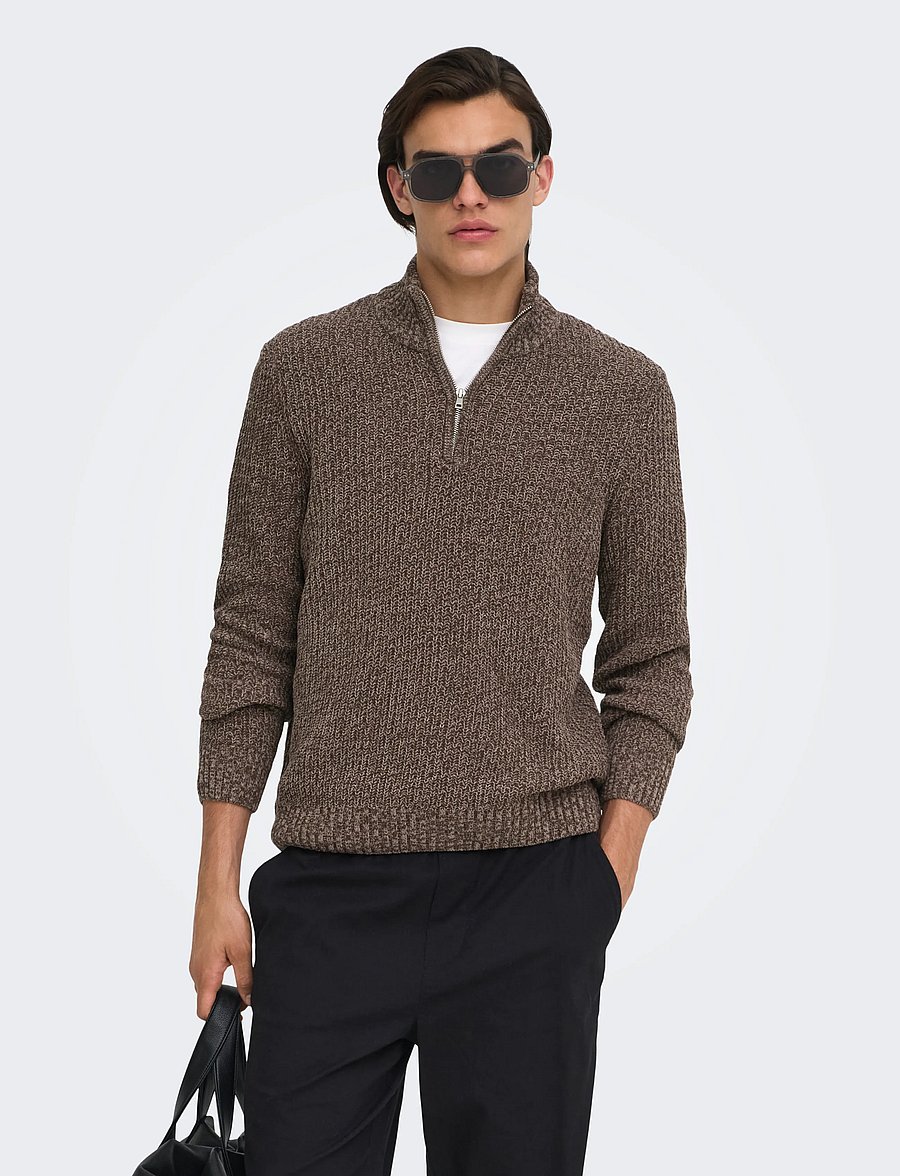 ONLY & SONS - ONSJOIN REG LS HIGH NECK KNIT CAMP - half zip jumpers - falcon - 0