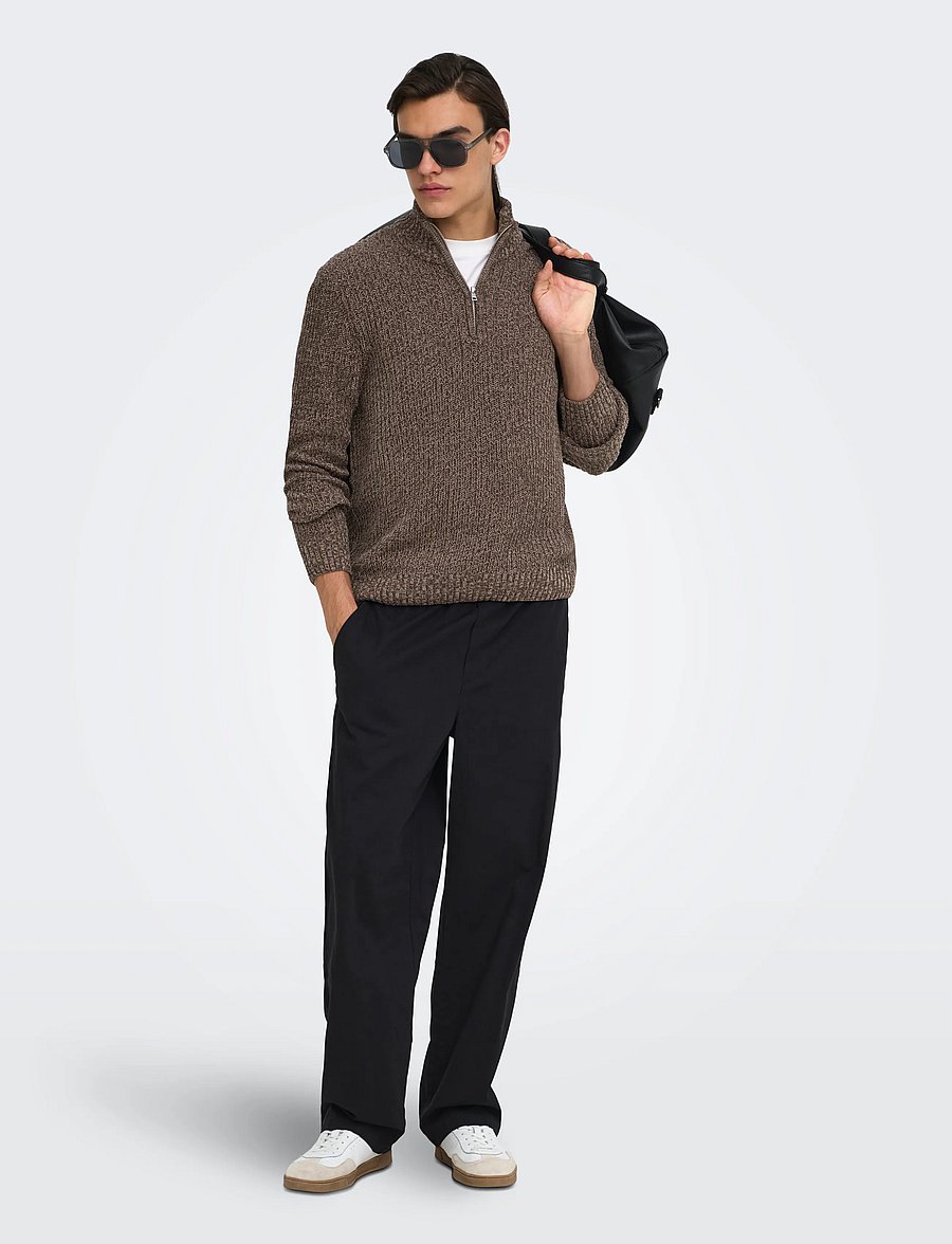 ONLY & SONS - ONSJOIN REG LS HIGH NECK KNIT CAMP - half zip jumpers - falcon - 4