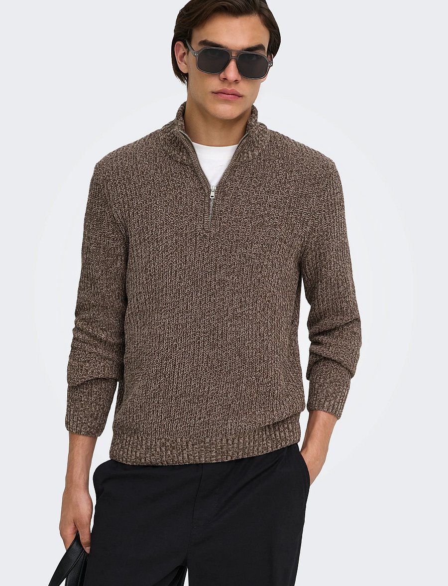 ONLY & SONS - ONSJOIN REG LS HIGH NECK KNIT CAMP - half zip jumpers - falcon - 5