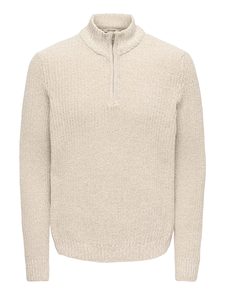 ONLY & SONS - ONSJOIN REG LS HIGH NECK KNIT CAMP - pullover mit halbem reißverschluss - silver lining - 0