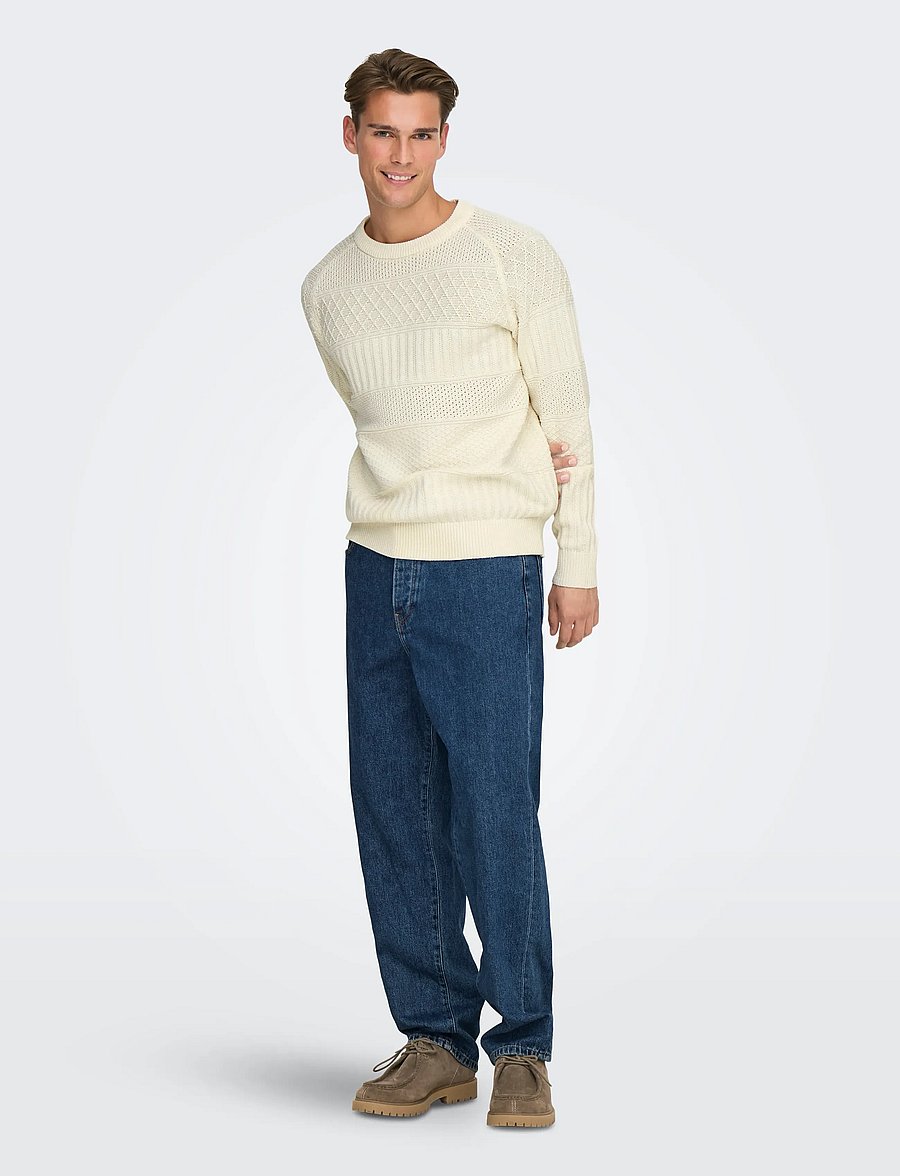 ONLY & SONS - ONSALKAN REG CREW KNIT - rundhalsad - cloud dancer - 0
