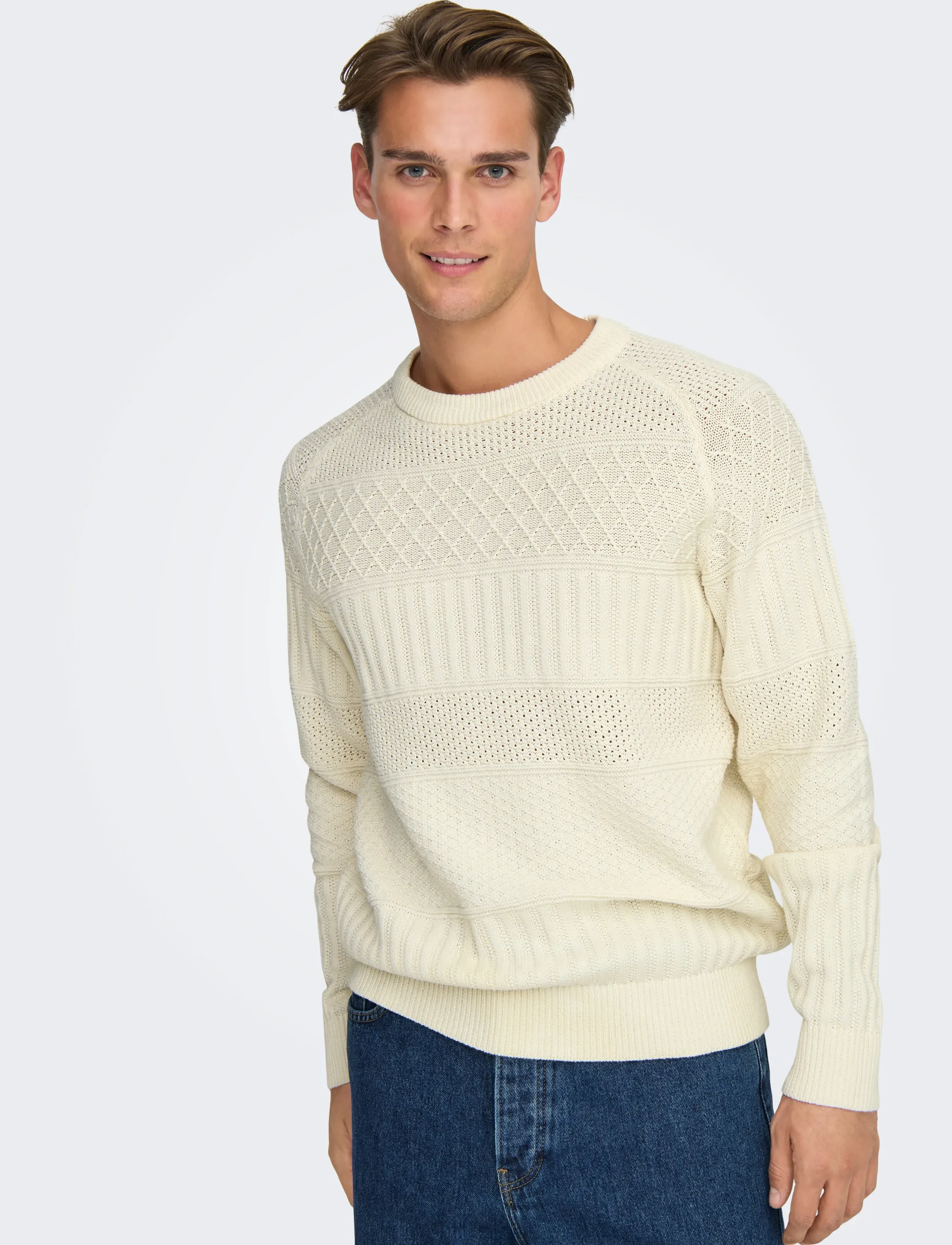 ONLY & SONS - ONSALKAN REG CREW KNIT - rundhalsad - cloud dancer - 4