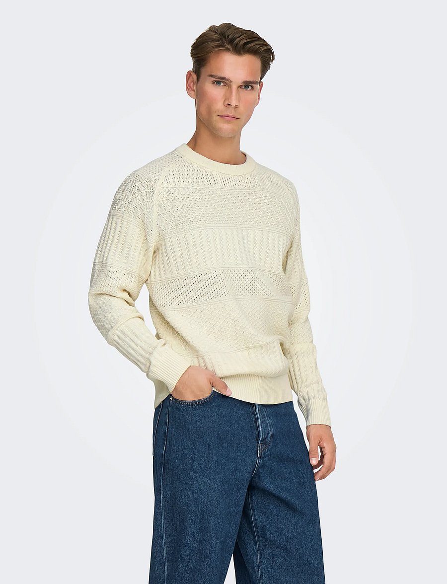 ONLY & SONS - ONSALKAN REG CREW KNIT - rundhalsad - cloud dancer - 5