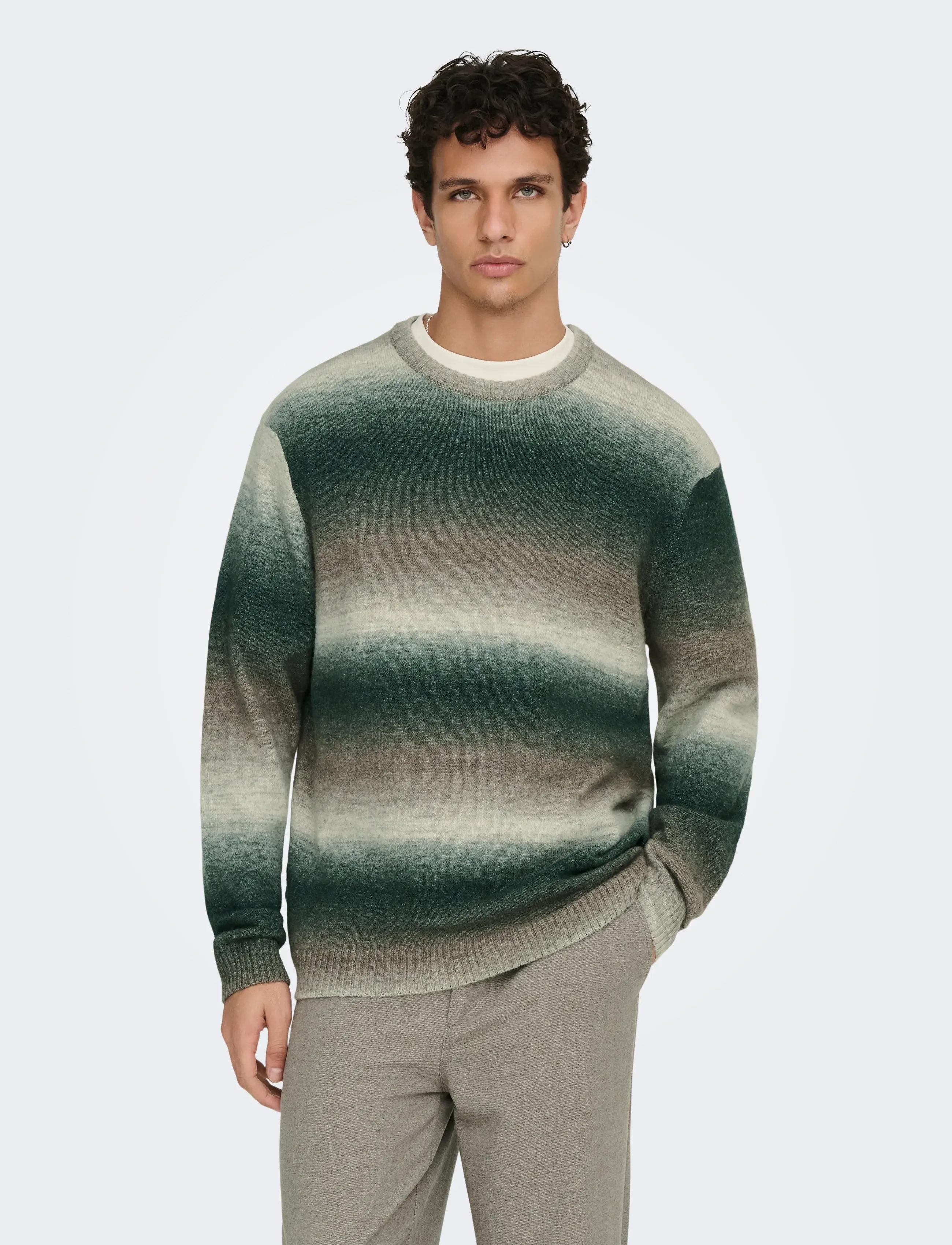 ONLY & SONS - ONSBERTIL REG LS CREW KNIT - round necks - darkest spruce - 5