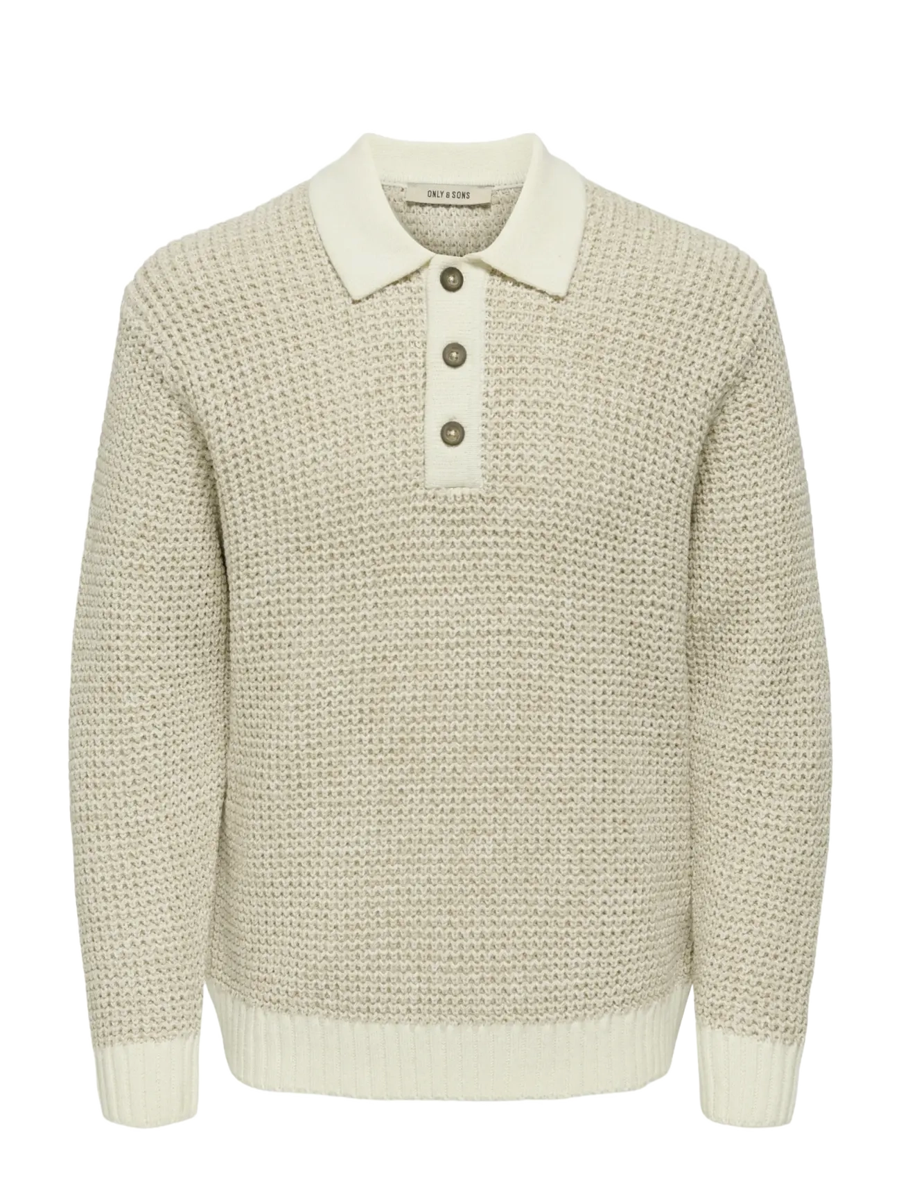 ONLY & SONS Onsalf Rlx Structure Polo Knit, Mænd, Polo Striktrøje, Cream, Str: S