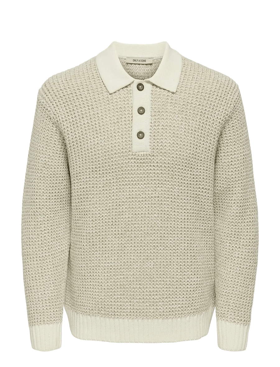 ONLY & SONS - ONSALF RLX STRUCTURE POLO KNIT - langärmelige strick-polohemden - cloud dancer - 0