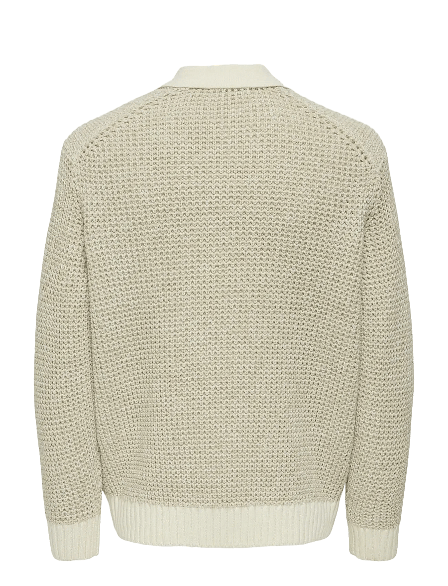 ONLY & SONS - ONSALF RLX STRUCTURE POLO KNIT - langärmelige strick-polohemden - cloud dancer - 1