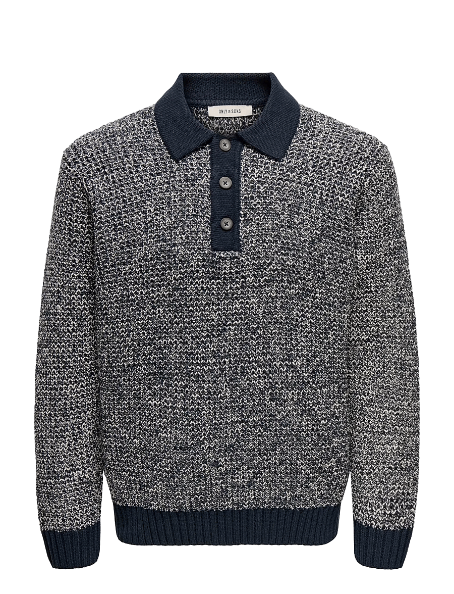 ONLY & SONS - ONSALF RLX STRUCTURE POLO KNIT - langärmelige strick-polohemden - dark sapphire - 0