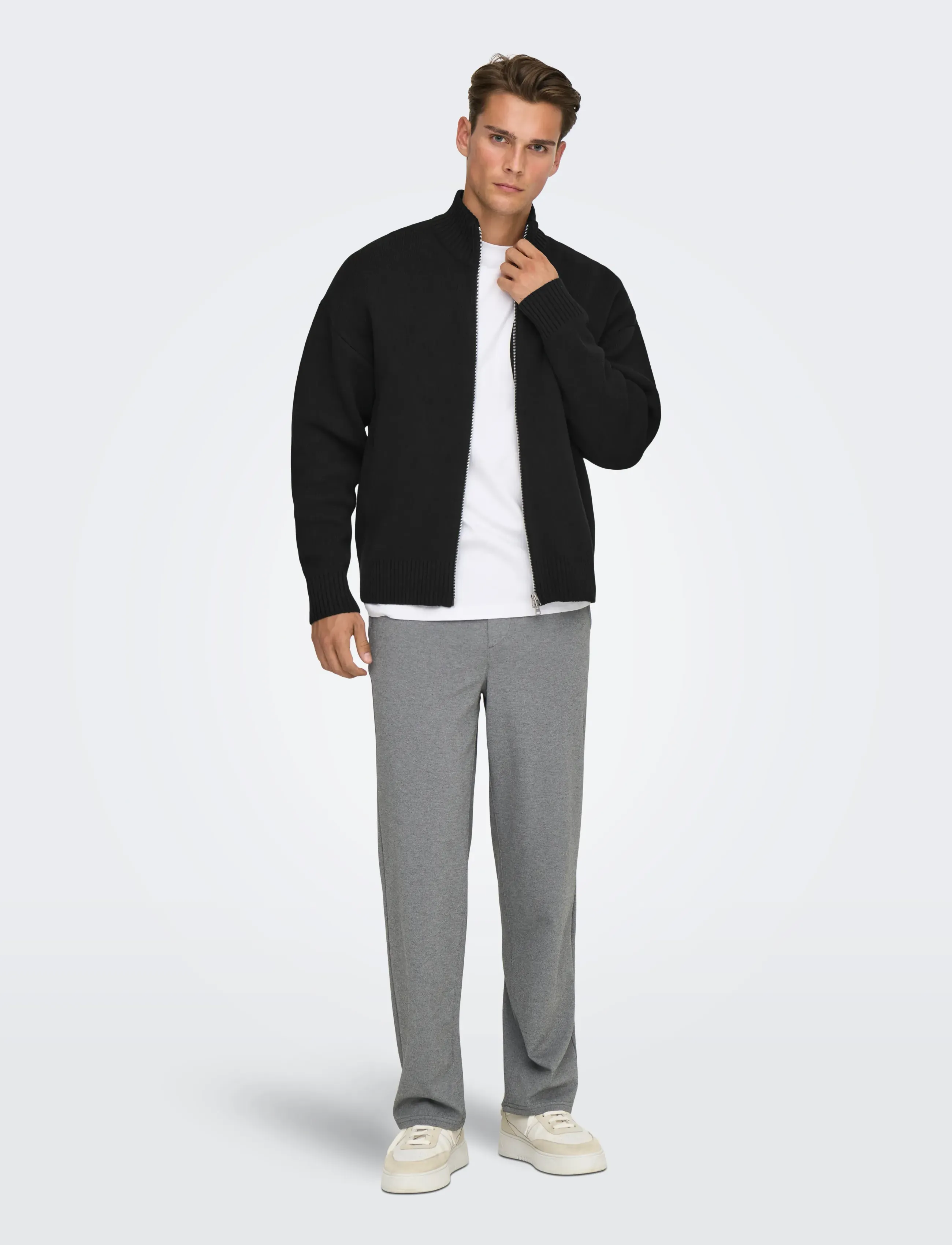 ONLY & SONS ONSBLAKE DS HIGH NECK CARDIGAN KNIT NOOS - Säsongens färger - BLACK / black