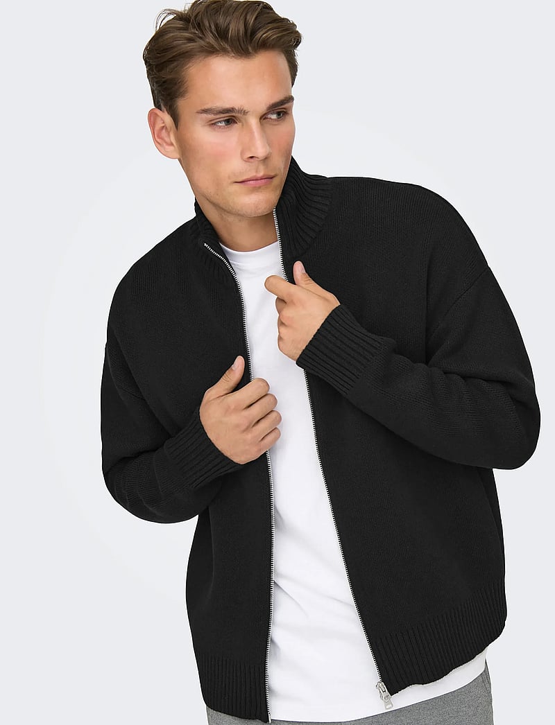 ONLY & SONS - ONSBLAKE DS HIGH NECK CARDIGAN KNIT NOOS - swetry rozpinane na zamek - black - 4