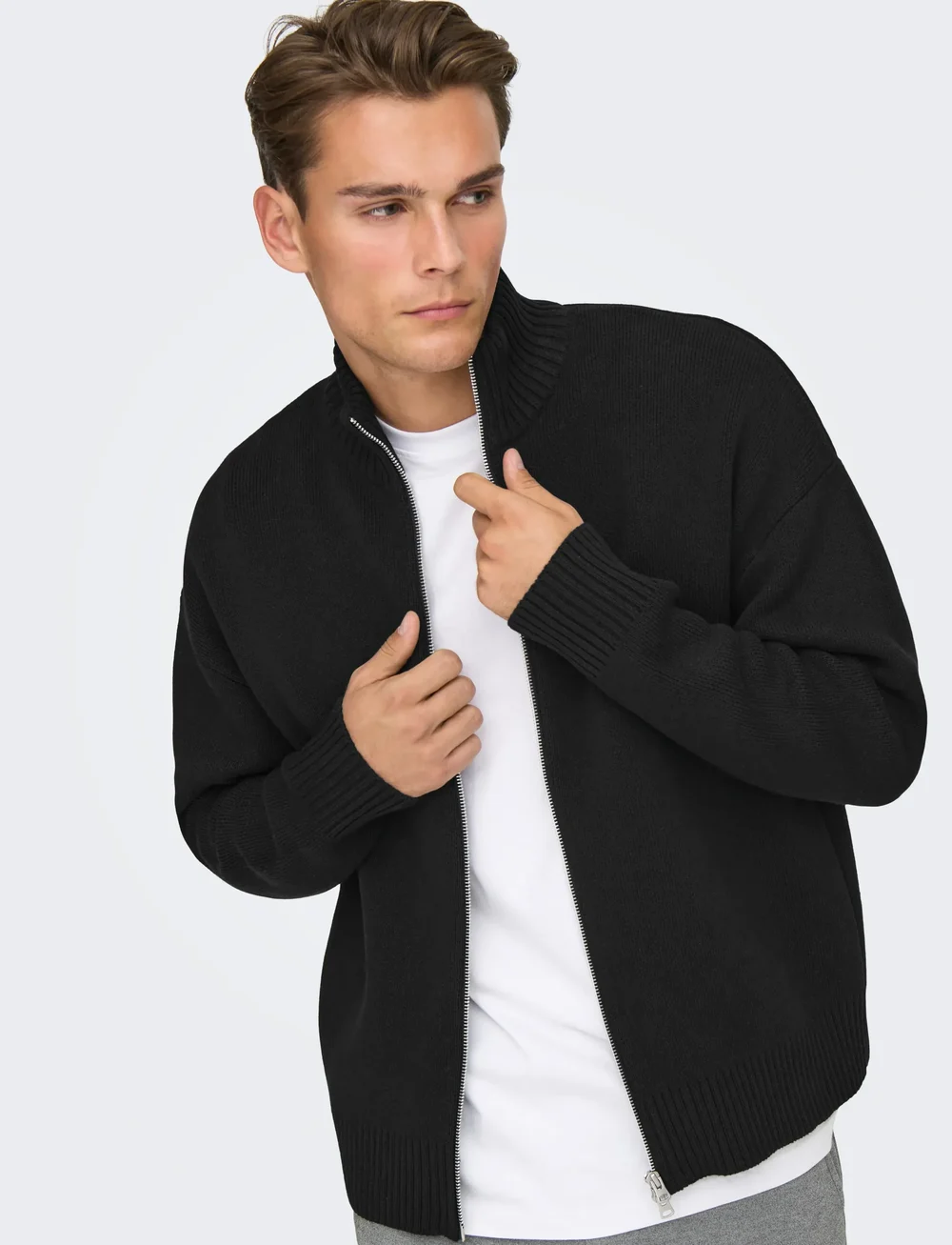 ONLY & SONS - ONSBLAKE DS HIGH NECK CARDIGAN KNIT - pullover mit durchgehendem reißverschluss - black - 4