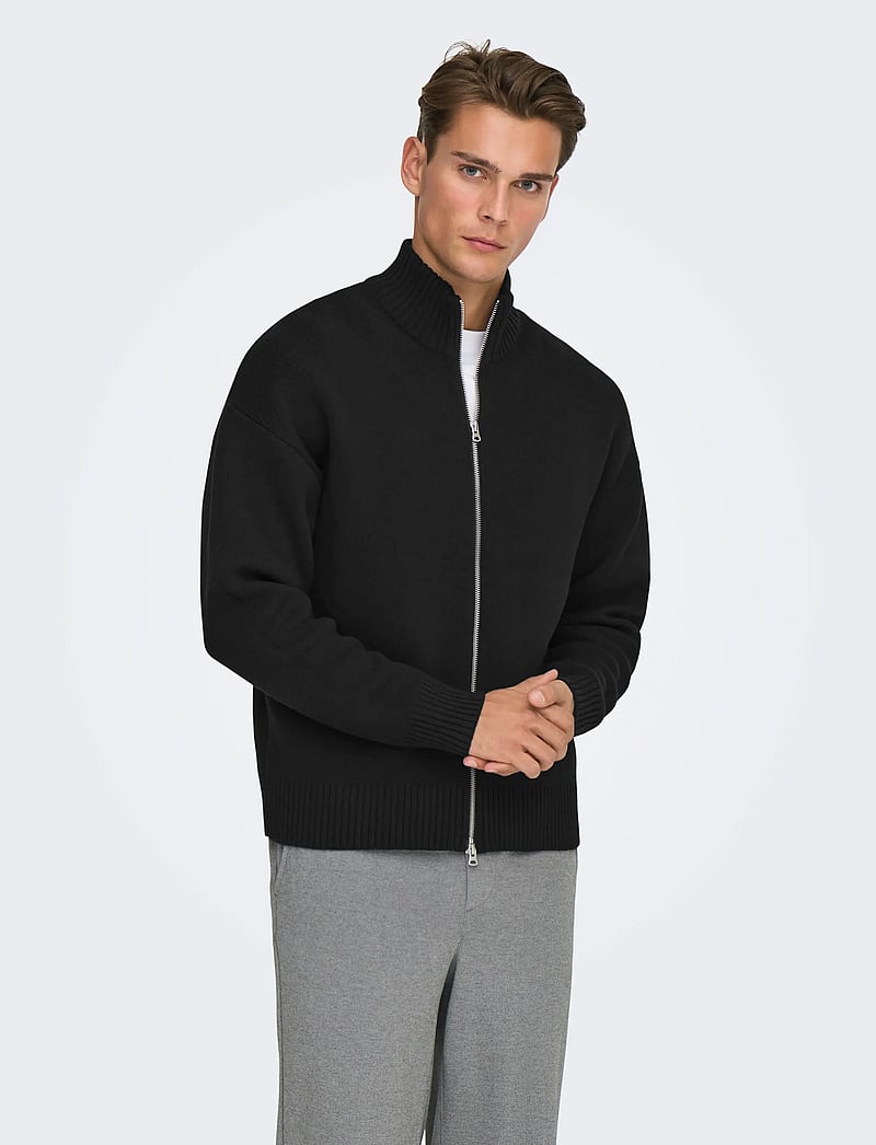 ONLY & SONS - ONSBLAKE DS HIGH NECK CARDIGAN KNIT NOOS - swetry rozpinane na zamek - black - 5