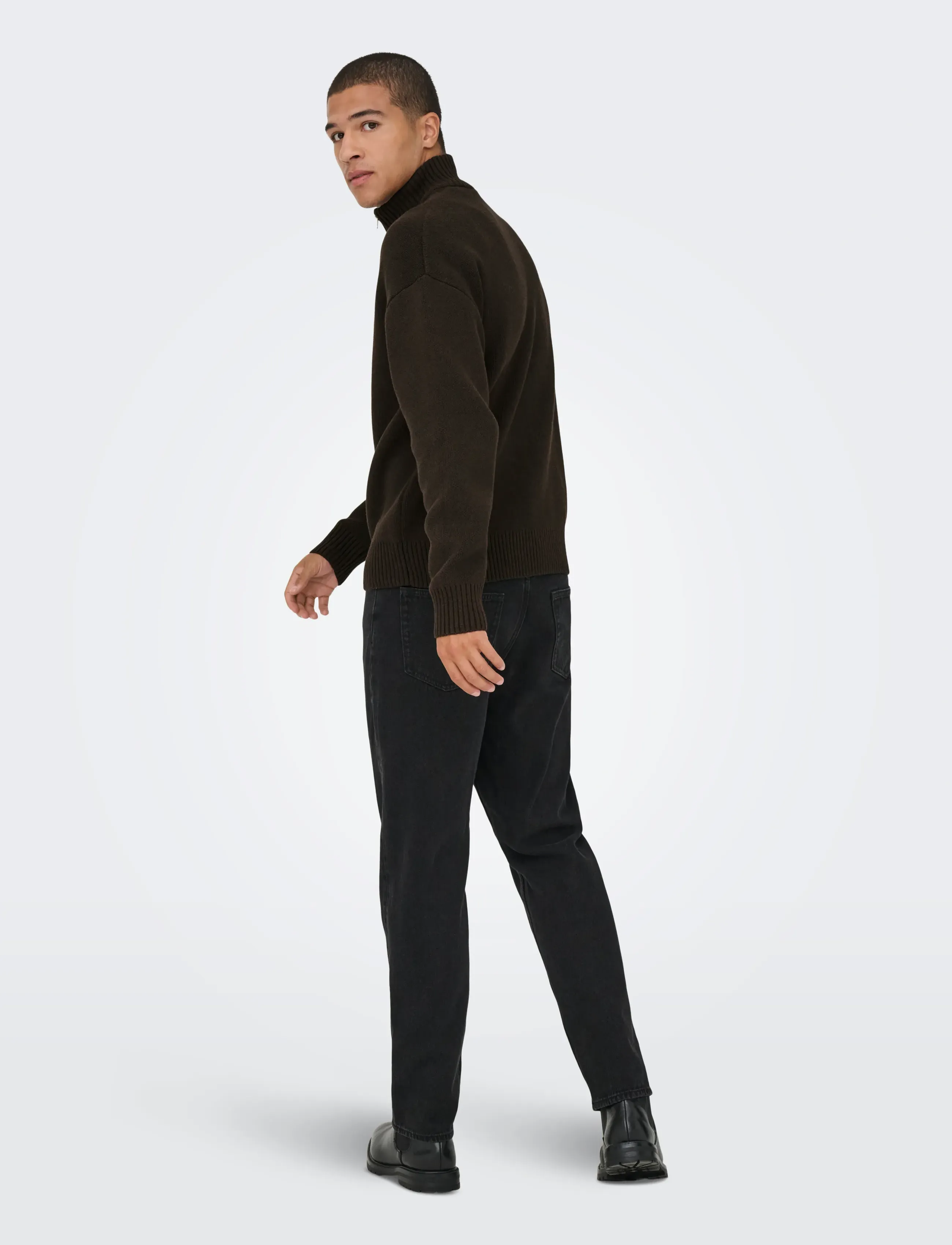 ONLY & SONS - ONSBLAKE DS HIGH NECK CARDIGAN KNIT NOOS - full zip jumpers - coffee bean - 3