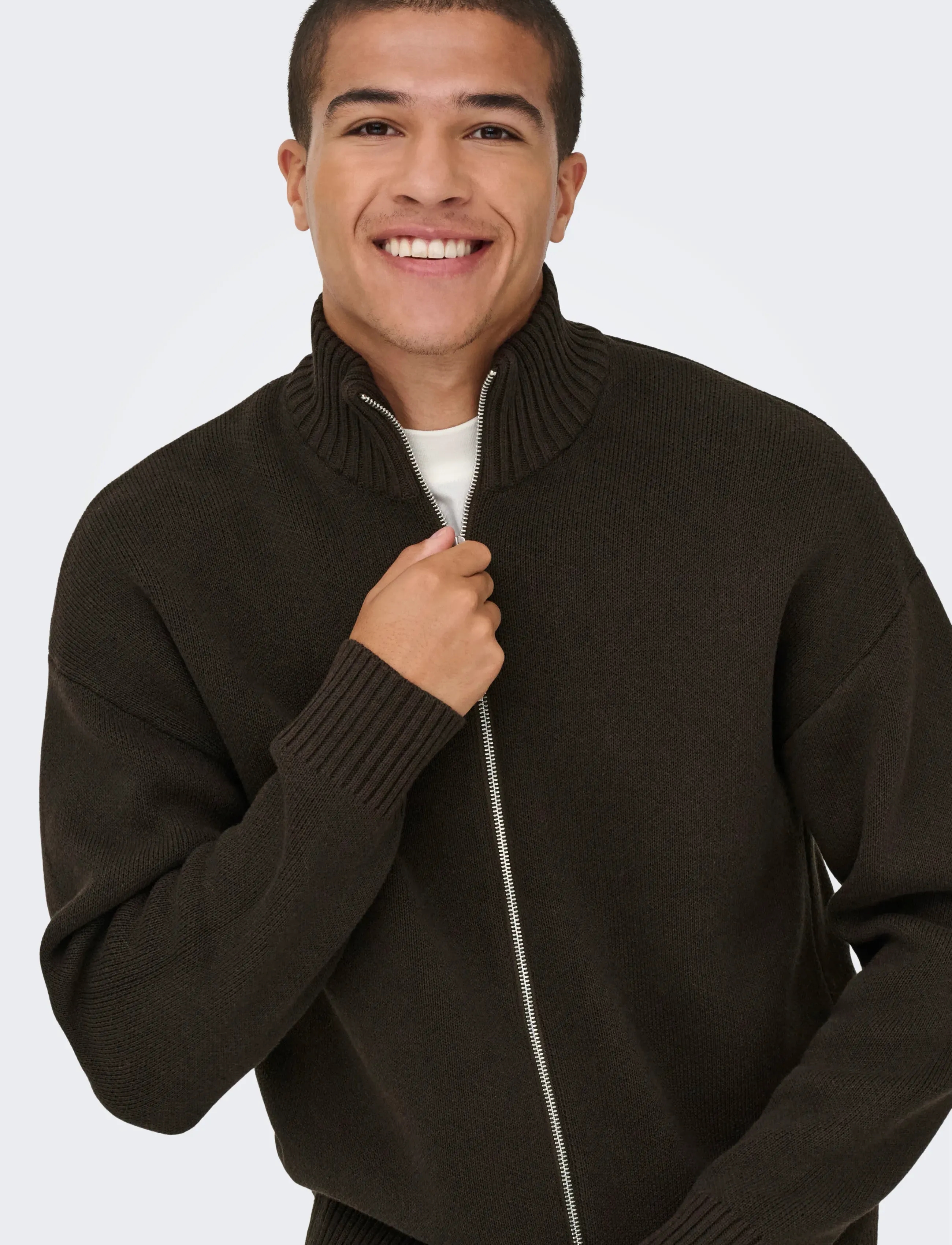 ONLY & SONS - ONSBLAKE DS HIGH NECK CARDIGAN KNIT NOOS - full zip jumpers - coffee bean - 4