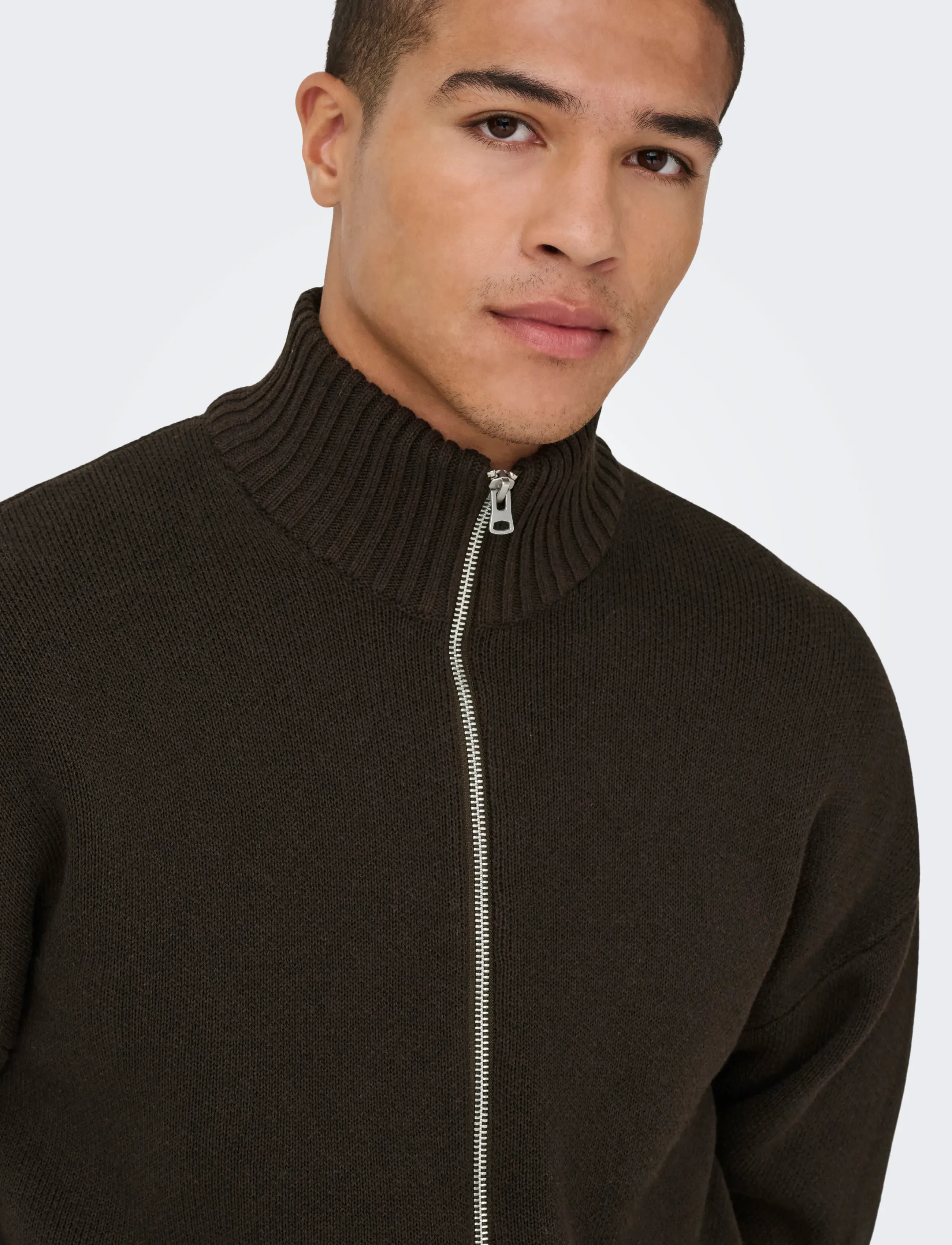 ONLY & SONS - ONSBLAKE DS HIGH NECK CARDIGAN KNIT NOOS - full zip jumpers - coffee bean - 5