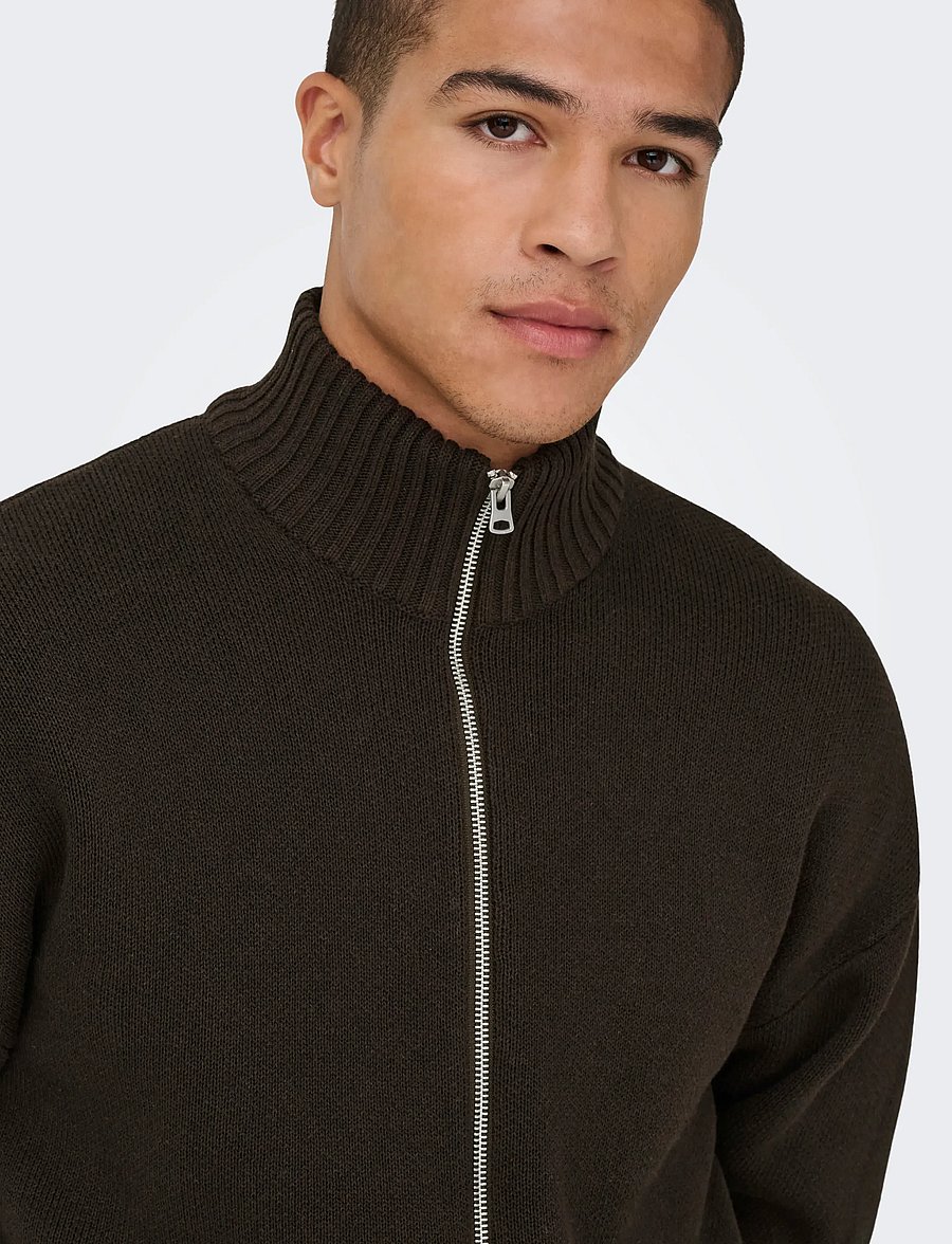 ONLY & SONS - ONSBLAKE DS HIGH NECK CARDIGAN KNIT NOOS - full zip strik - coffee bean - 5