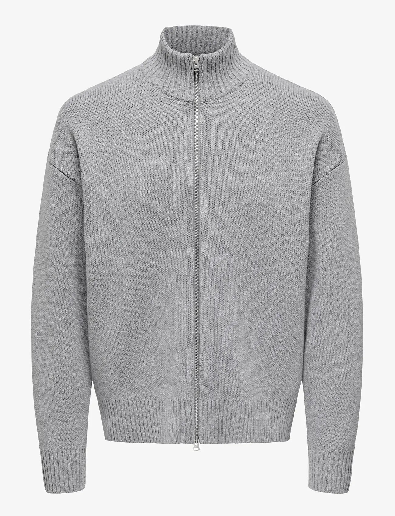 ONLY & SONS - ONSBLAKE DS HIGH NECK CARDIGAN KNIT NOOS - full zip tröjor - medium grey melange - 1