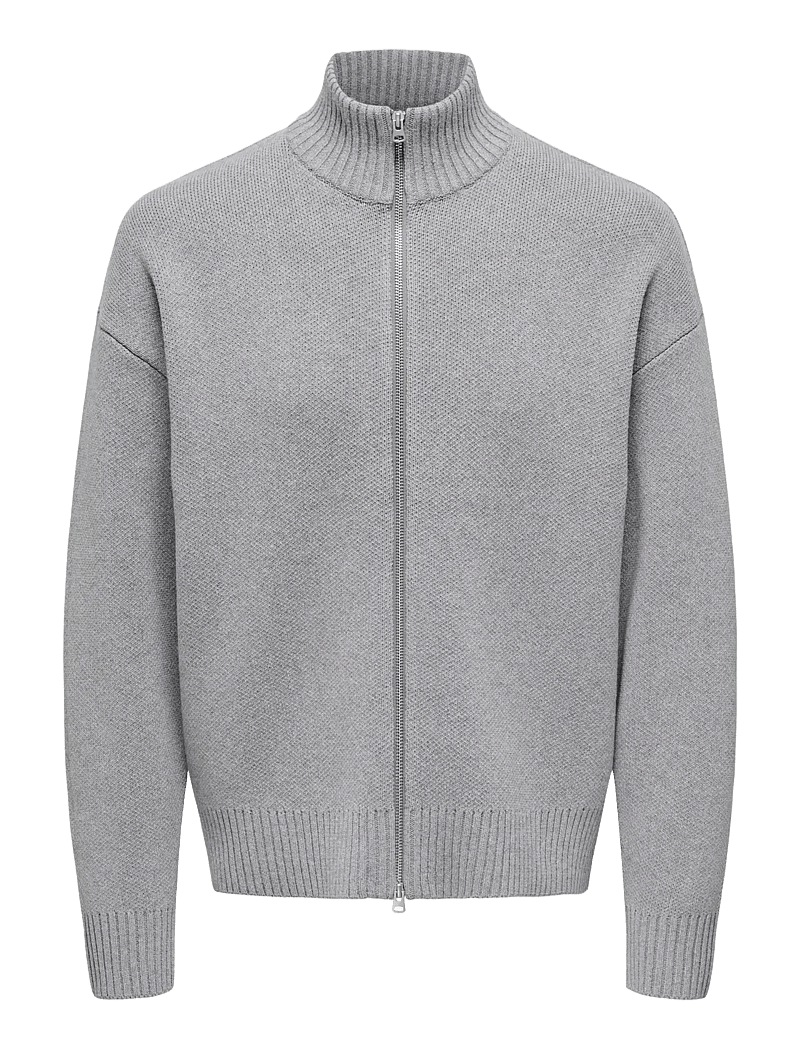 ONLY & SONS - ONSBLAKE DS HIGH NECK CARDIGAN KNIT NOOS - full zip tröjor - medium grey melange - 1