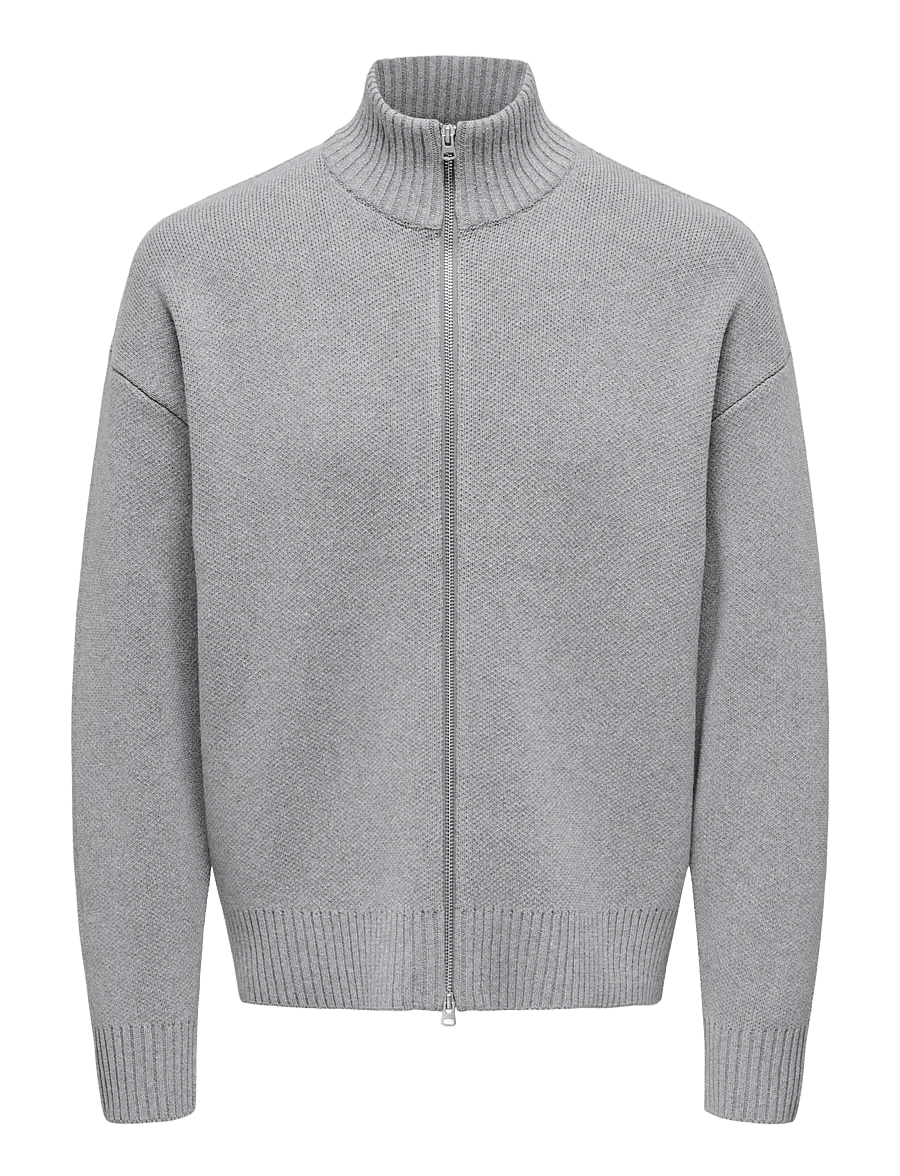 ONLY & SONS - ONSBLAKE DS HIGH NECK CARDIGAN KNIT NOOS - full zip strik - medium grey melange - 1