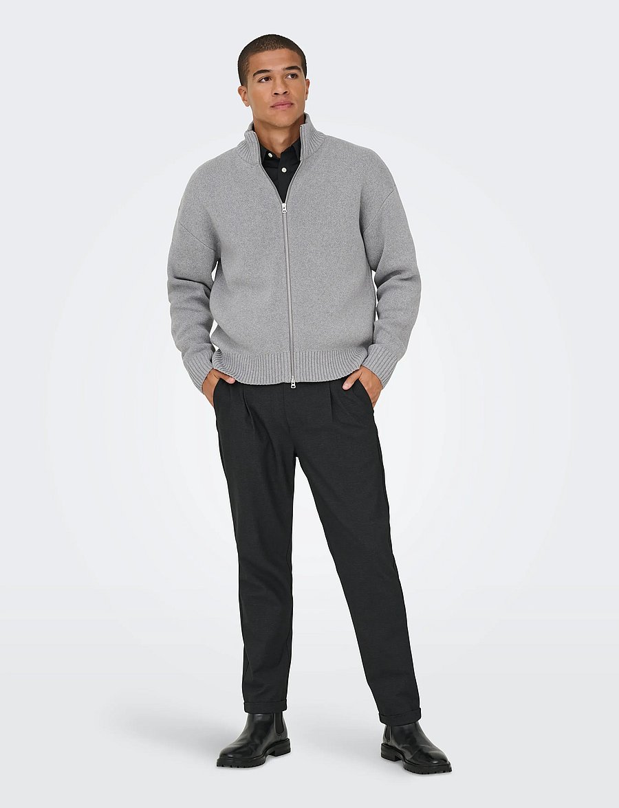 ONLY & SONS - ONSBLAKE DS HIGH NECK CARDIGAN KNIT NOOS - full zip strik - medium grey melange - 0